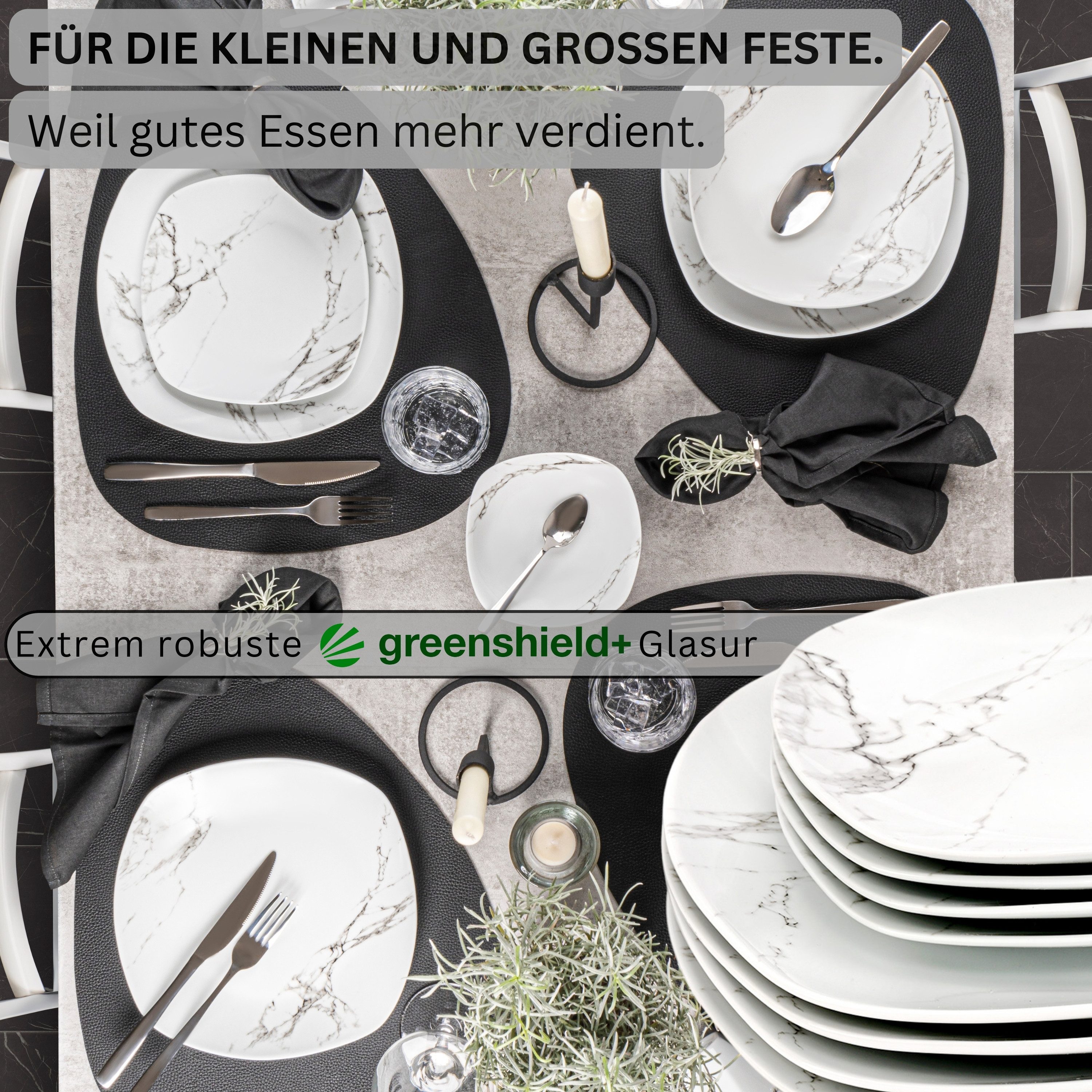 SÄNGER Tafelservice Bilgola Marmor, Weiß (18-tlg), 6 Personen, Porzellan, Erweiterbar, PREMIUM COLLECTION