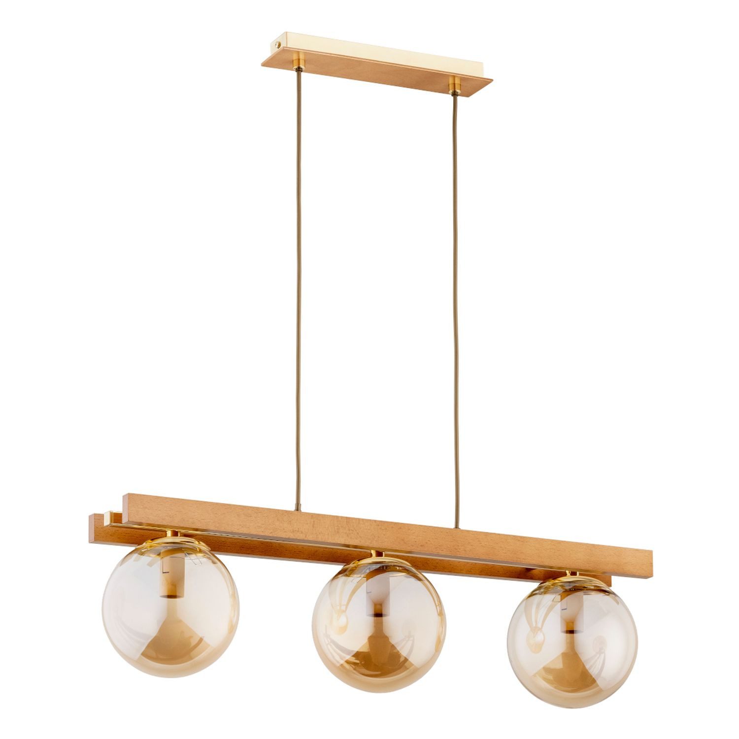 Licht-Erlebnisse Pendelleuchte MORIN, ohne Leuchtmittel, Glas Metall H: max. 75 cm Natur Bernstein E14 3-flammig Kugel Schirm
