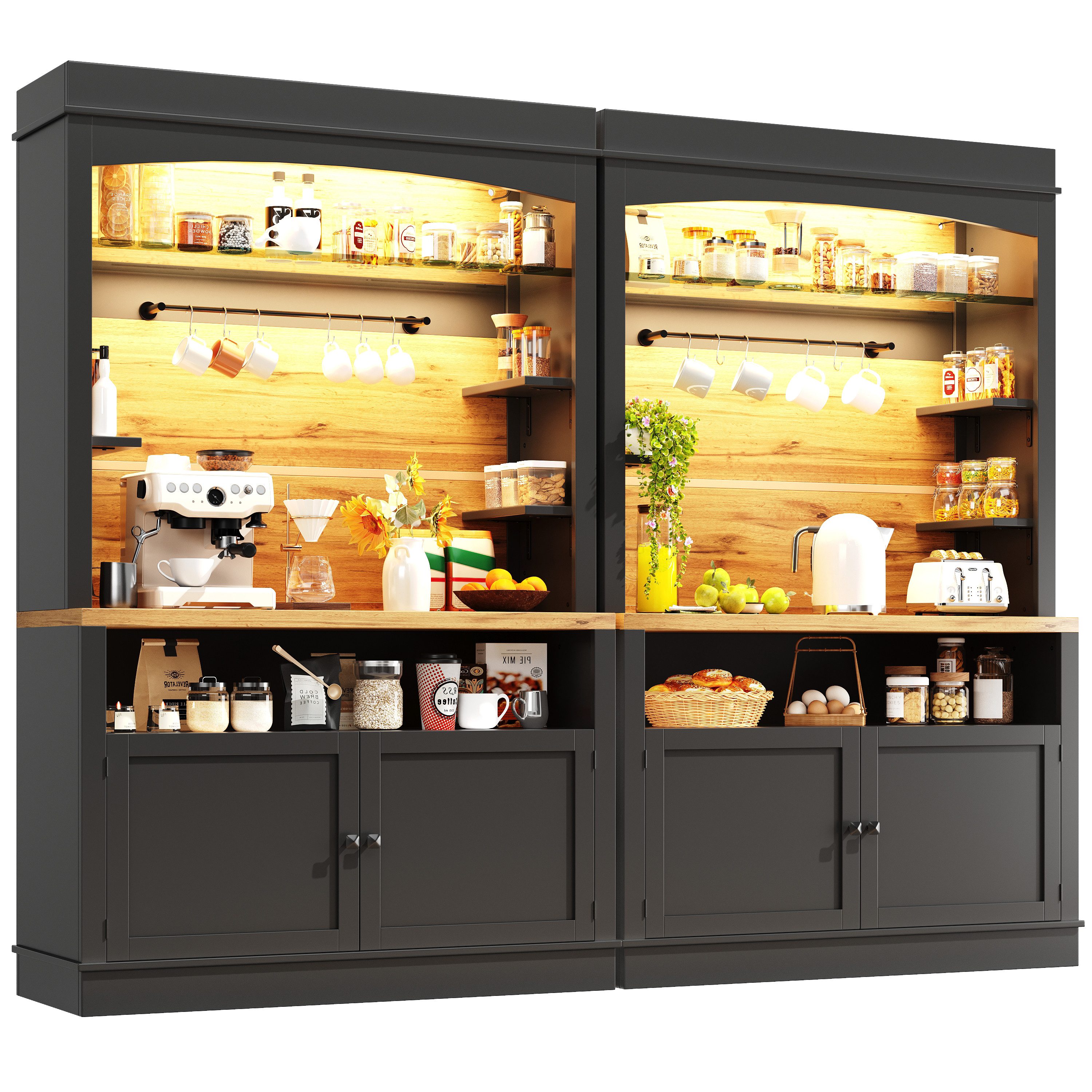 OKWISH Hochschrank Küchenbuffet,Kommode,Sideboard (mit LED-Beleuchtung, Kip günstig online kaufen