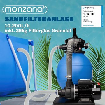 monzana Sandfilteranlage, Sandfilteranlage Pool Selbstansaugend 10.200L/h 450 Watt 2in1 Adapter