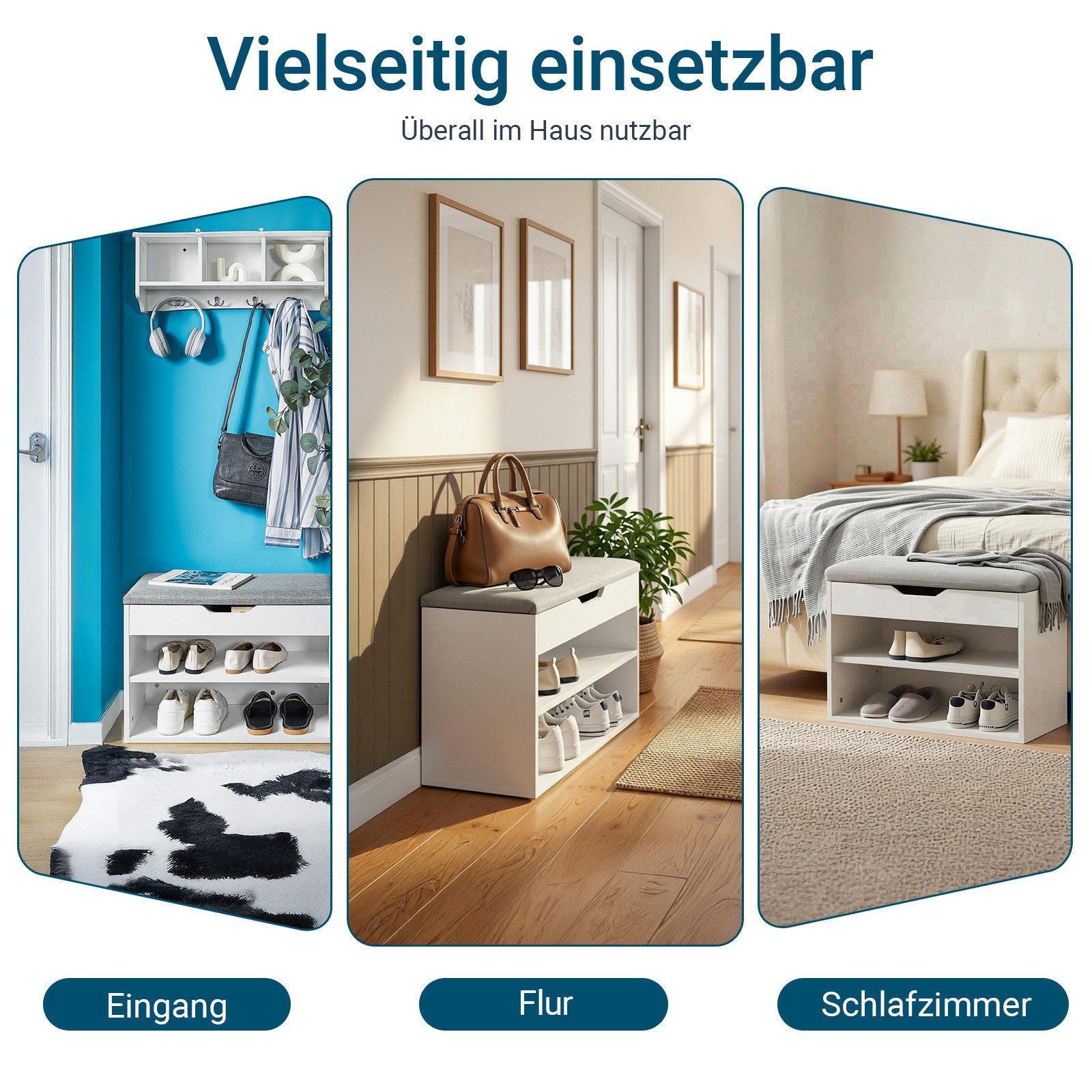 SoBuy Schuhbank FSR25, Schuhregal mit gepolstertem Kissen, Schuhorganizer, Sitzbank mit Stauraum Schuhregal Schuhtruhe mit Sitzfläche – Bild 4 von 5