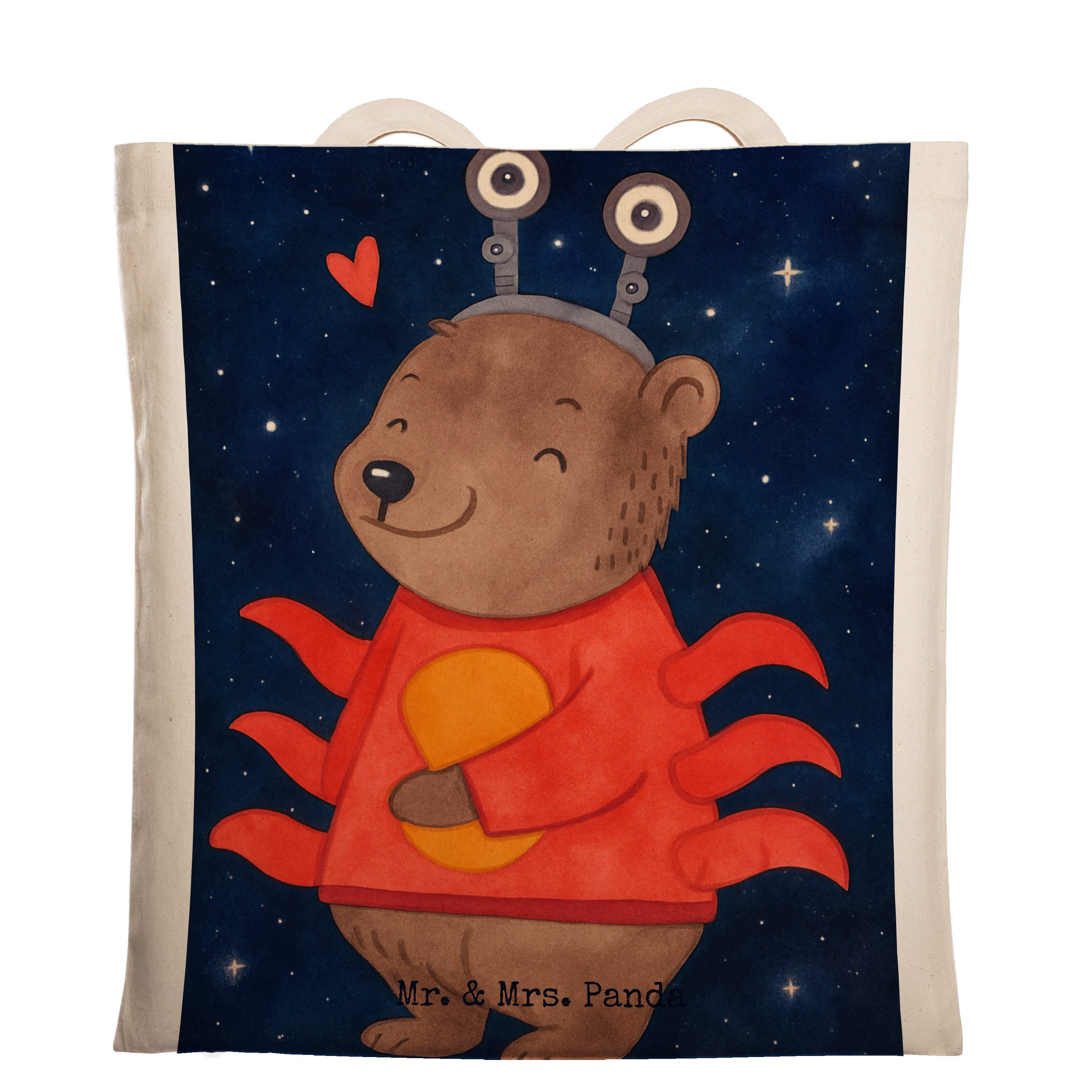 Mr. & Mrs. Panda Tragetasche Krebs Astrologie Design, Beutel, Weiß, Tote Bag, Sternzeichen, Gesche (Packung), Tasche textiltasche schultertasche baumwolle
