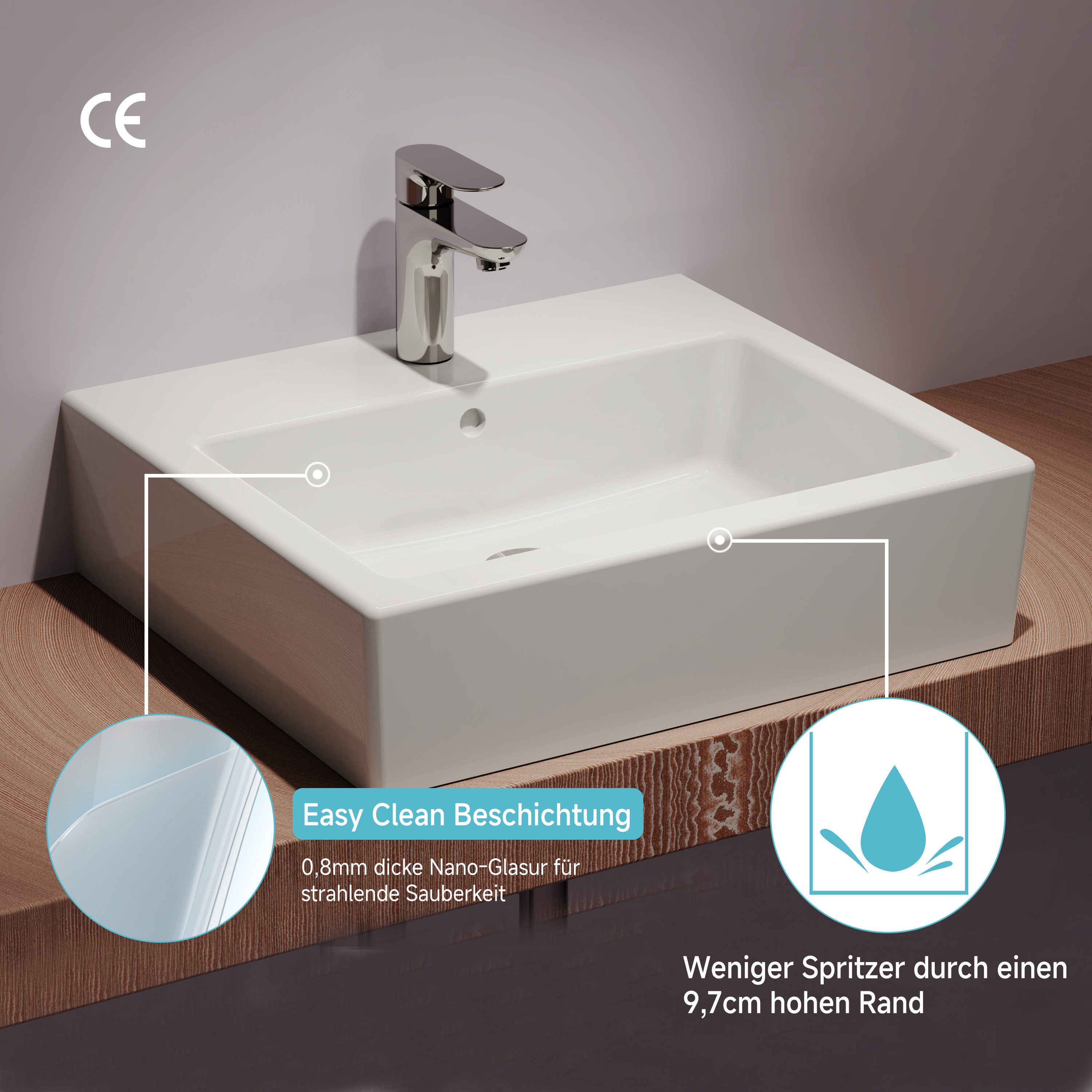 welltime Aufsatzwaschbecken Pesante, NANO Glasur