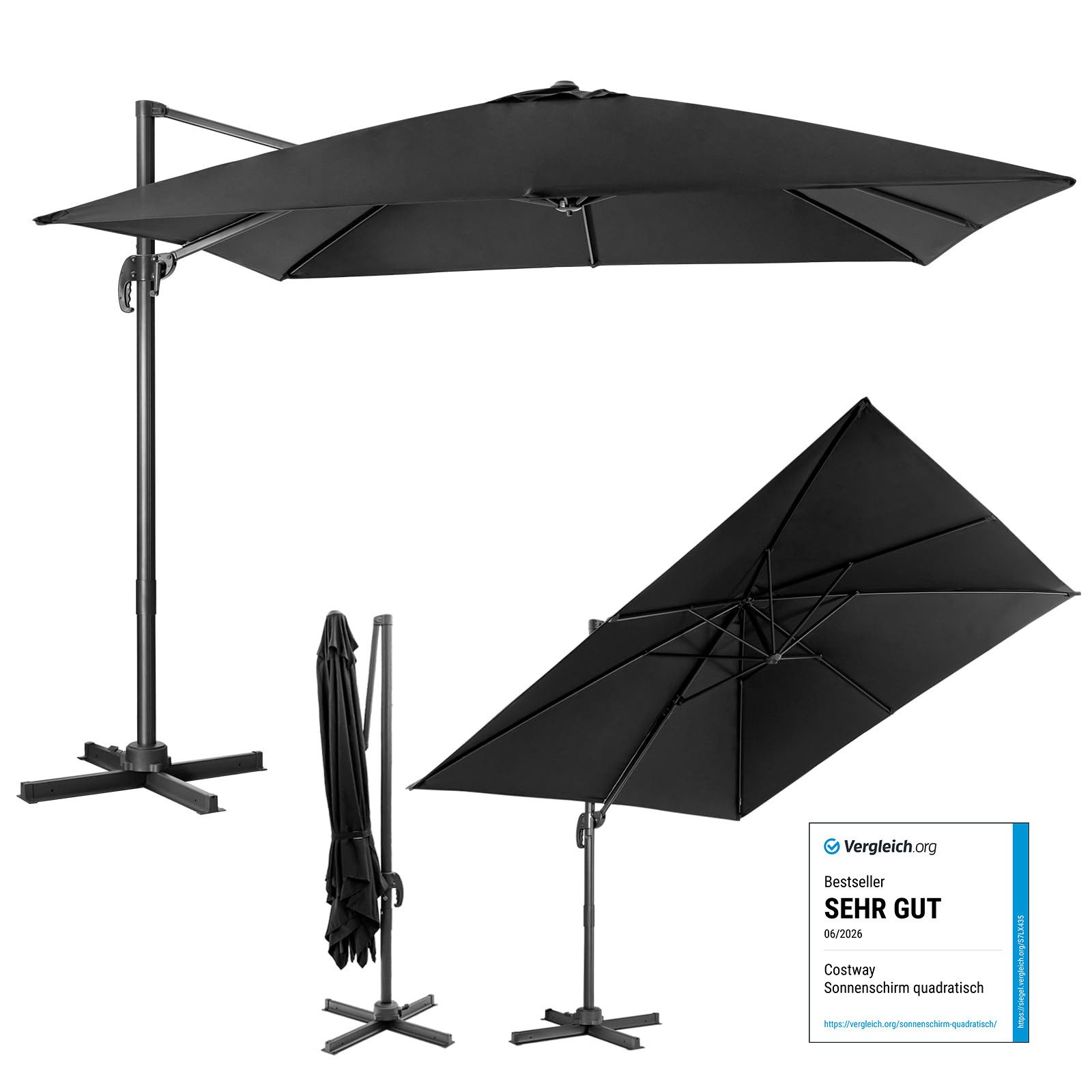 COSTWAY Sonnenschirm Balkon Ampelschirm, Ø300x300cm, neigbar, 360° drehbar