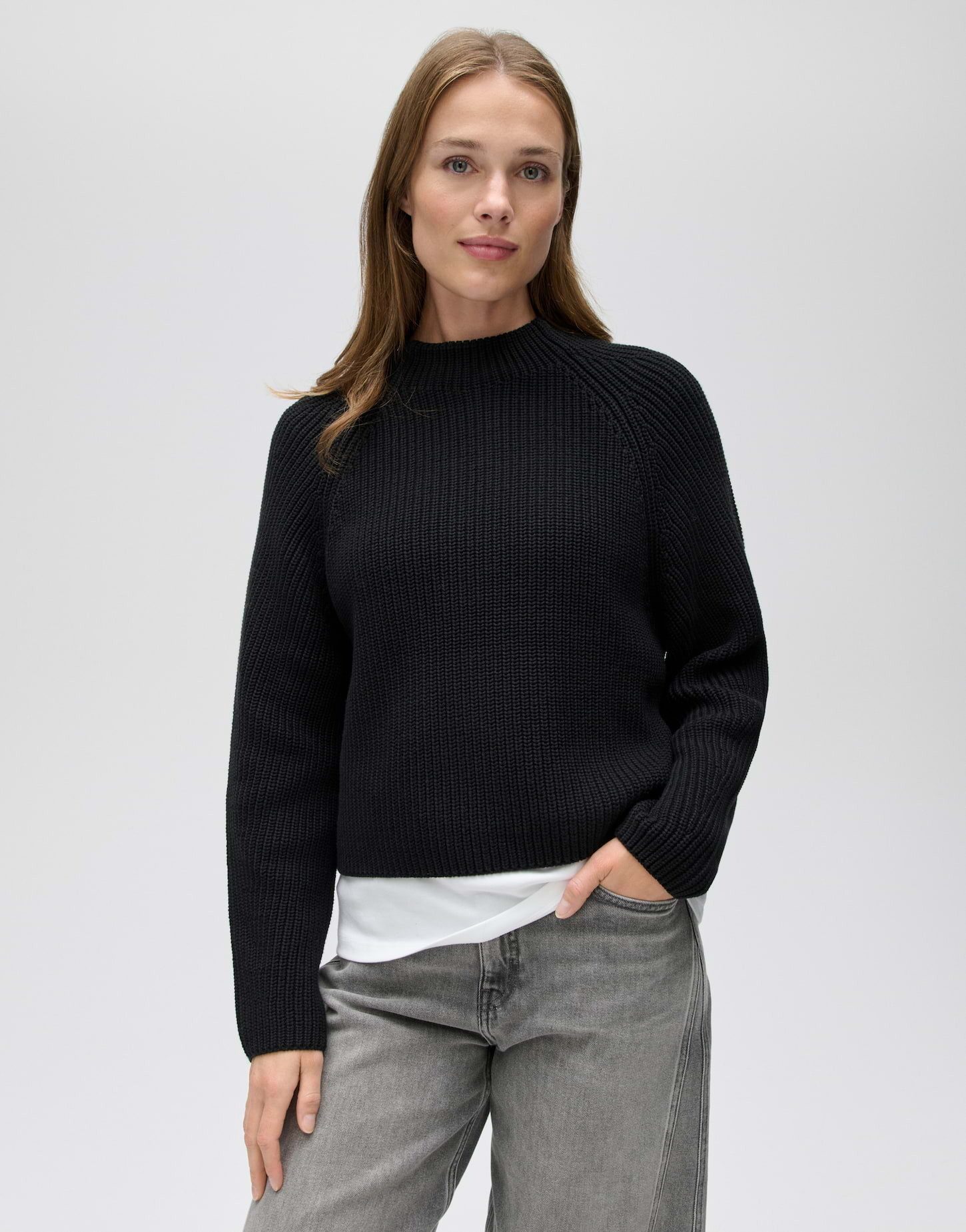 OPUS Strickpullover Ponusa aus weichem Strick Verkürzte Silhouette mit Raglanärmeln und weichem Fall