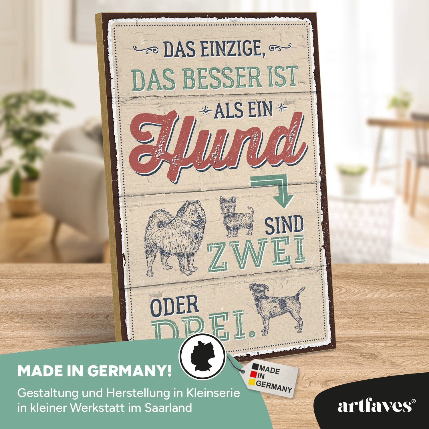 ARTFAVES Holzbild Schild mit Spruch - Das einzige das besser ist als ein Hund - Haustier