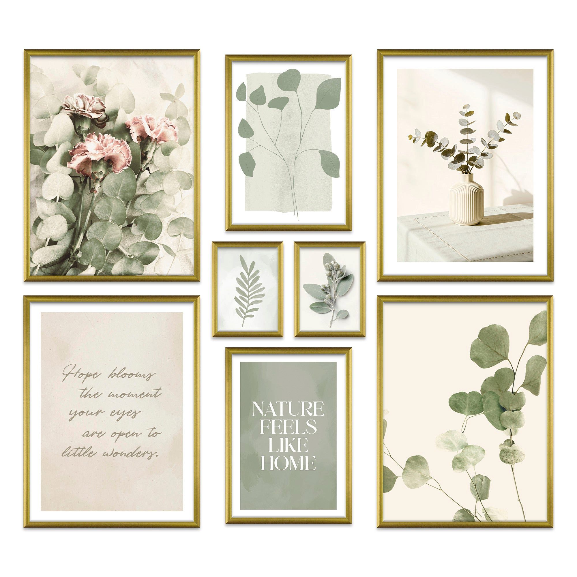 ARTFAVES Bilder-Collage Poster Set Eucalyptus I mehrteilige Bilderwand I Wandbilder Eukalyptus, (Wandbilder modern, 8 St)