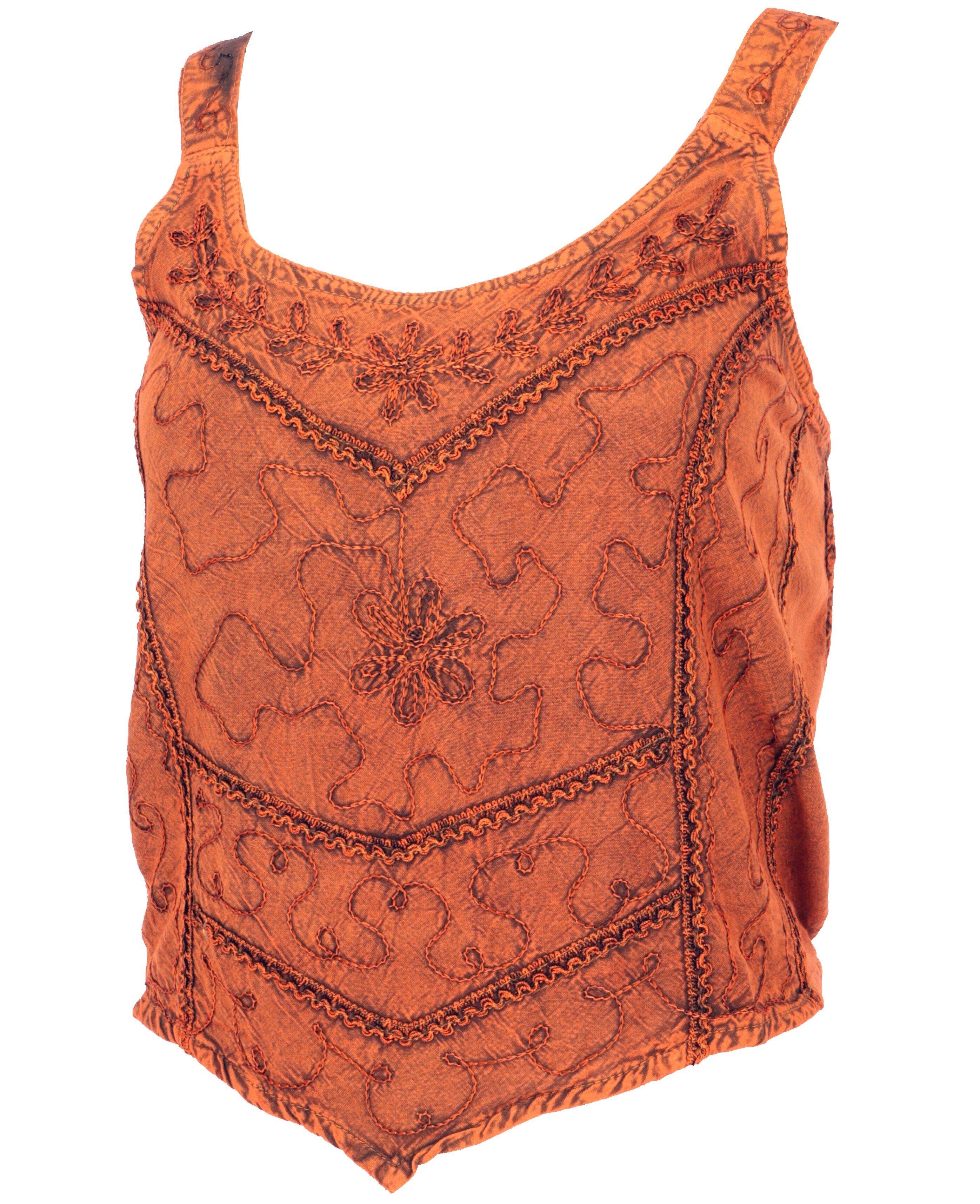 Guru-Shop T-Shirt Besticktes Top Boho chic, Hippie Top - rostorange Festiva günstig online kaufen