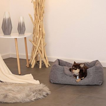 lionto Tierkissen Hundebett mit Wendekissen & meliertem Stoff, grau, 60 cm x 50 cm