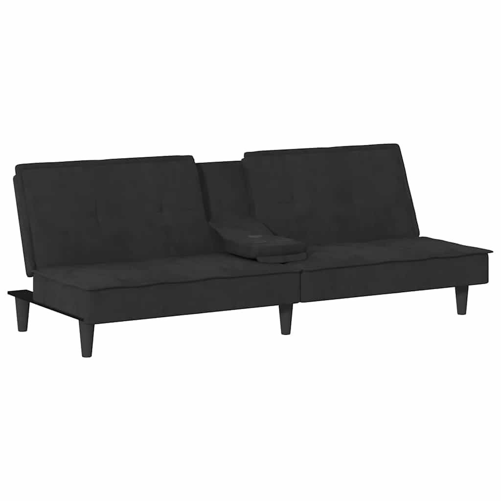 vidaXL Sofa Schlafsofa mit Getränkehaltern Schwarz Samt