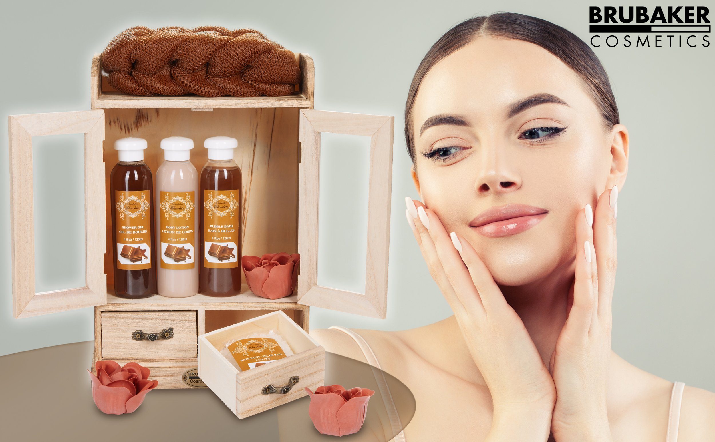 BRUBAKER Pflege-Geschenkset 2 in 1 Pflegeset Schokolade & Aloe Vera - Wellness Set, 15-tlg., Damen Dusch- und Badeset - Frauen Beauty Geschenkset mit Dekoration