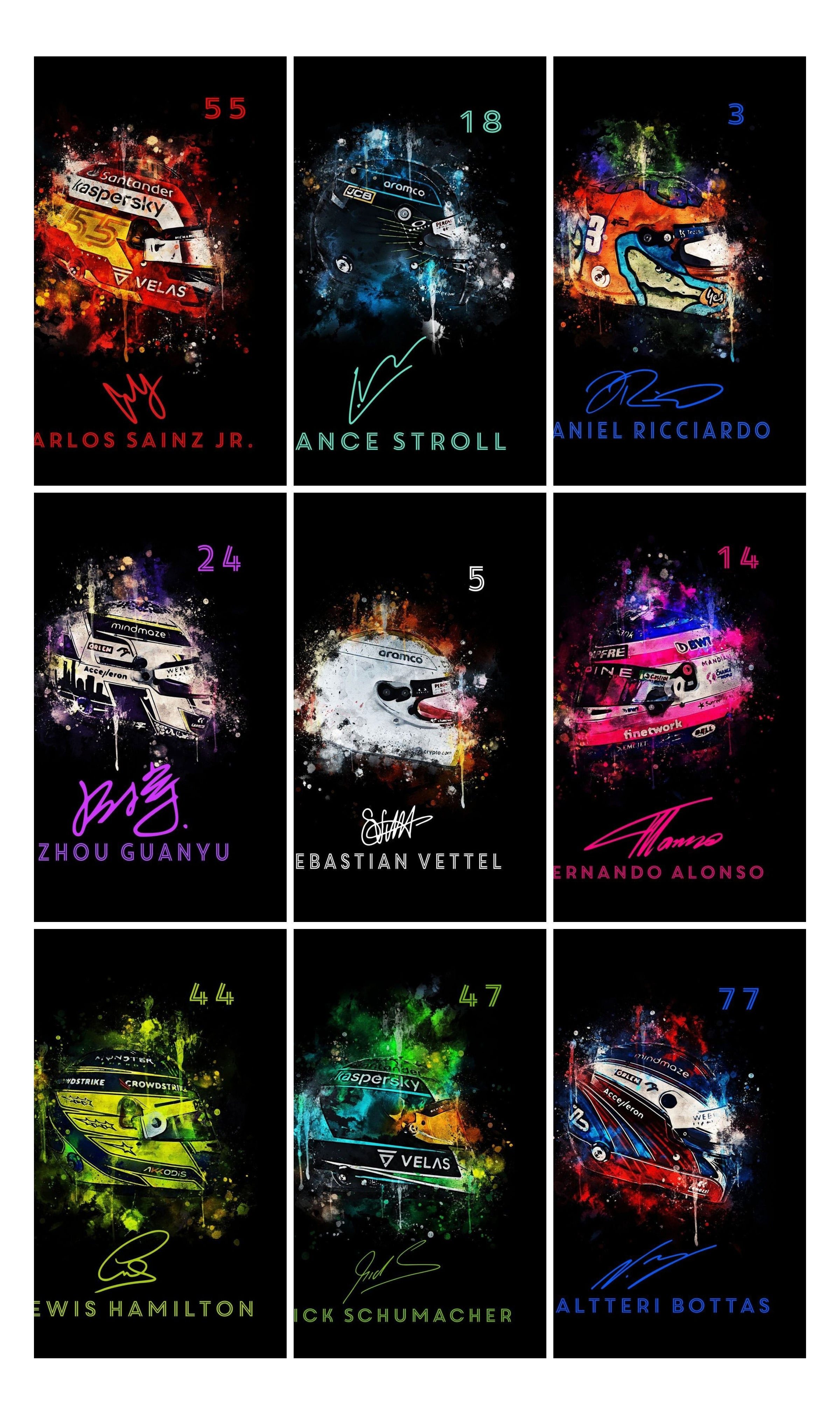 JUSTGOODMOOD Poster Formel 1 Helm Aquarell Rennfahrer Name Unterschrift Rennnummer Deko Pr, H Schumacher (1 St)