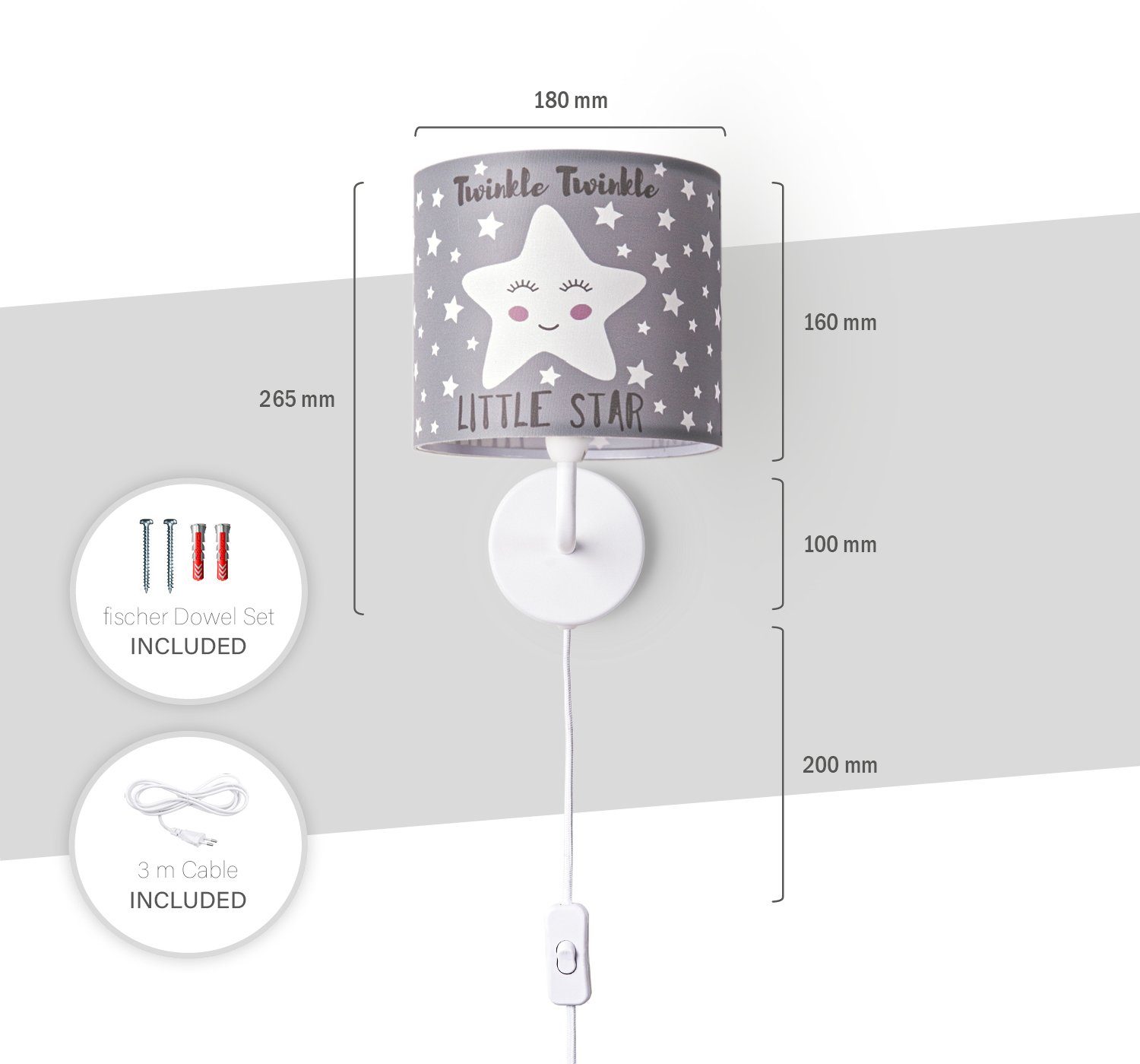 Kinderlampe Home Aleyna Sterne âˆ…18cm Paco Leuchtmittel, Kinderzimmer Kabel ohne Babyzimmer Wandleuchte 105, E14 3m