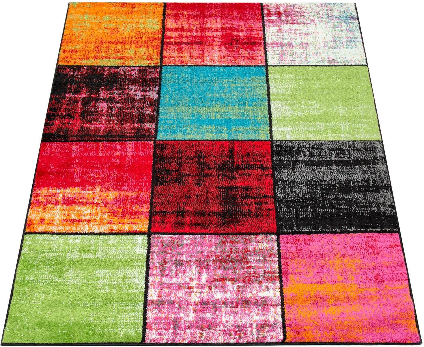 Paco Home Teppich ECE 952, rechteckig, Höhe: 14 mm, Kurzflor, modernes Karo Design, ideal im Wohnzimmer & Schlafzimmer