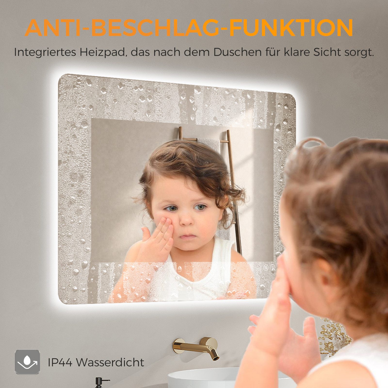 IMPTS Badspiegel LED Badezimmerspiegel Wandspiegel mit Beleuchtung Antibeschlag (Set, Speicherfunktion, Anti-Beschlag, Dimmbar, Touch-Schalter, Energiesparend), Badspiegel mit Beleuchtung Spiegel Bad Badezimmer