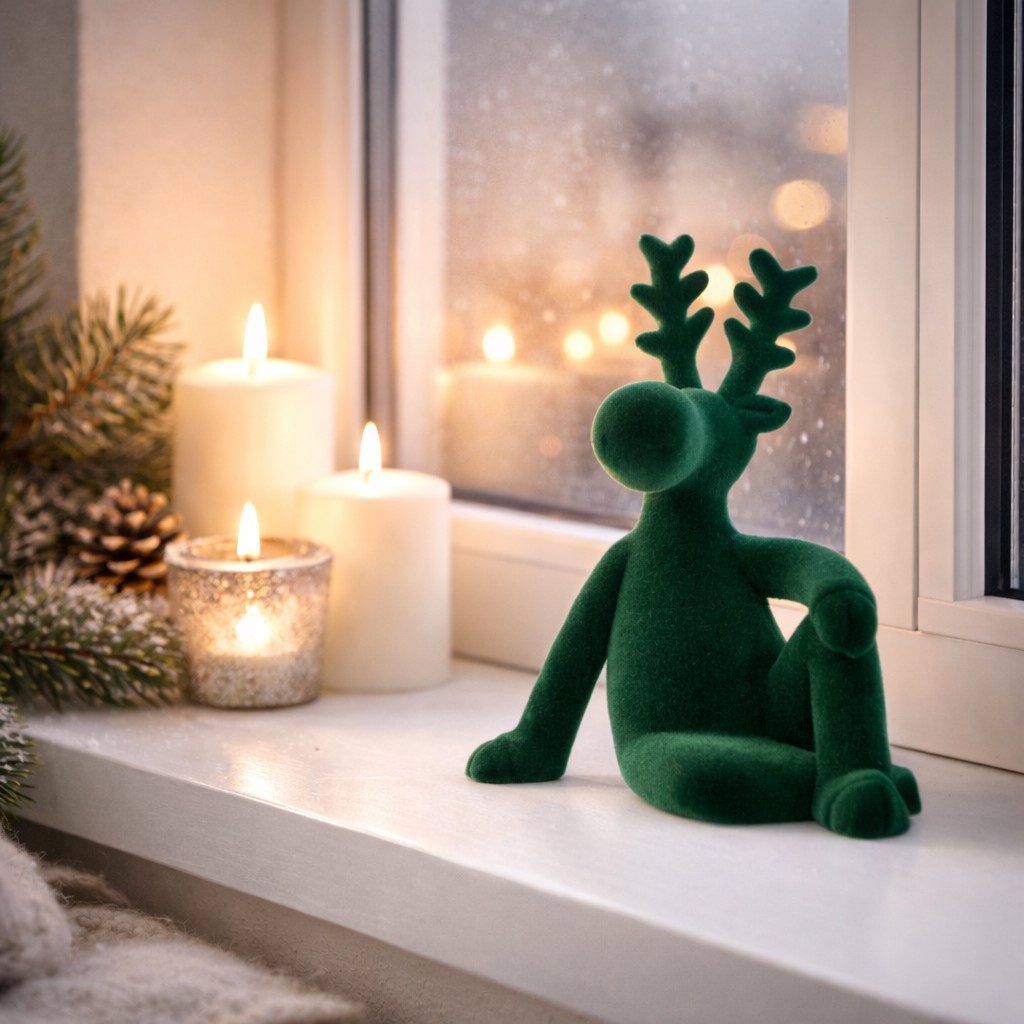 Wurm Weihnachtsfigur Otto Dekofigur sitzender Elch Grün Samt