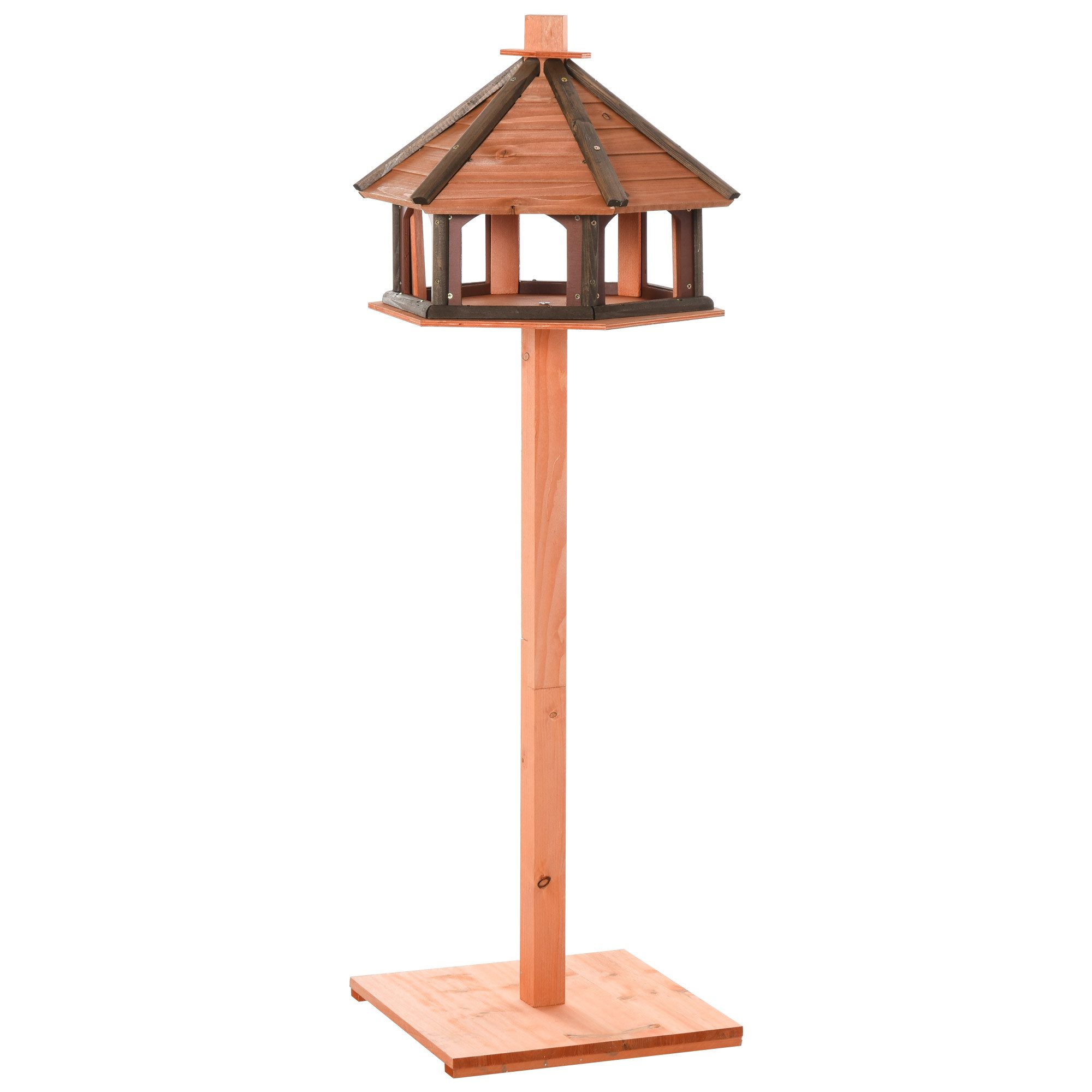 PawHut Vogelhaus hölzerner Vogelvilla Futterhaus Vogelständer mit wasserfestem Dach, für den Aussenbereich Natur Ø52 x 130H cm