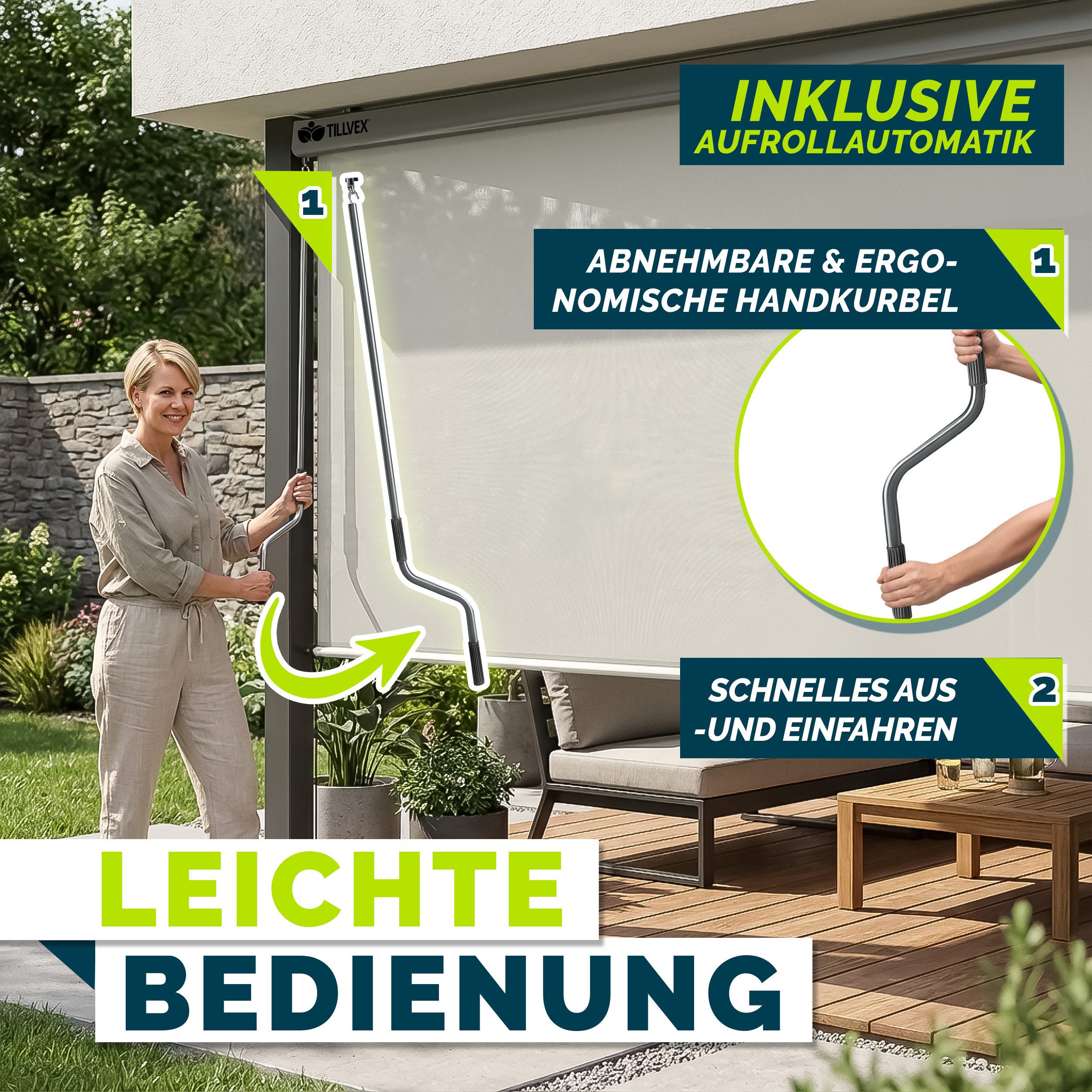tillvex Senkrechtmarkise tillvex® Senkrechtmarkise Außenrollo Sichschutz Balkon Markise für – Bild 5 von 5