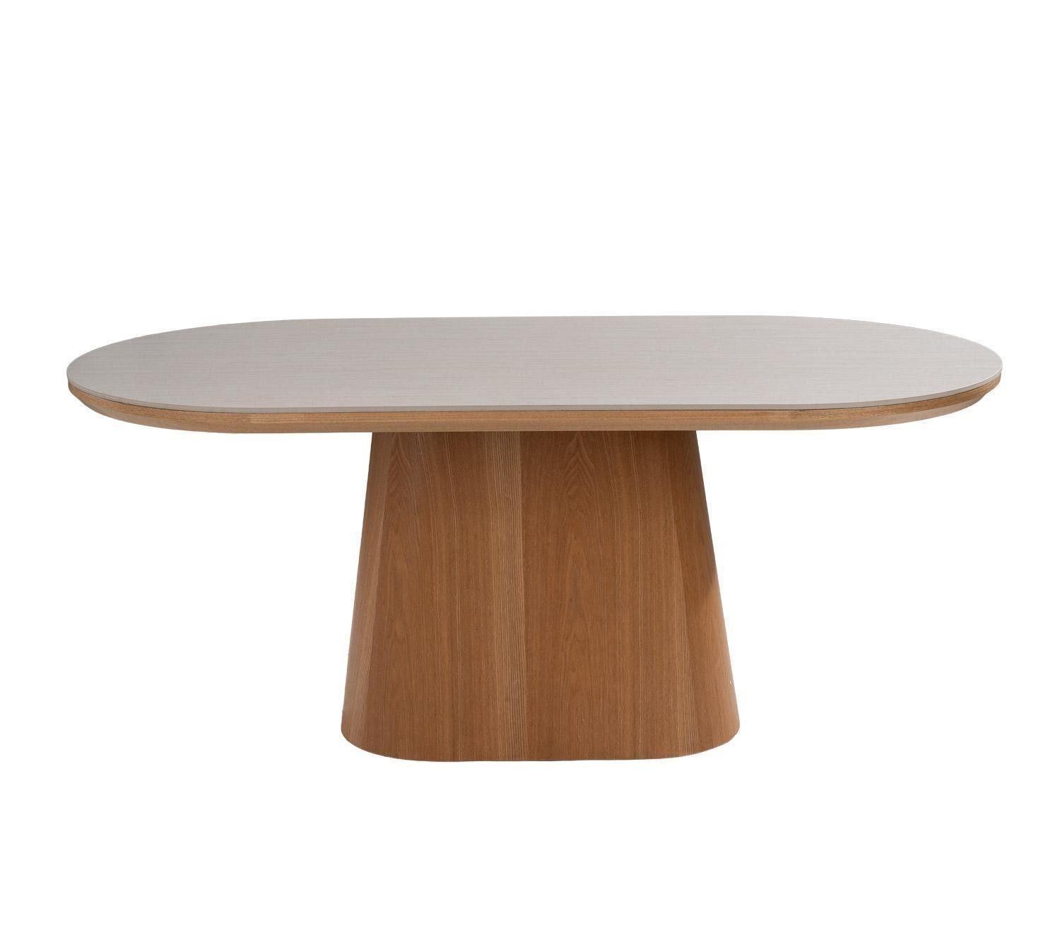 Home4You Esstisch B 180 x T 90 cm, Hellbraun, Weiß, MDF, (1-St), travertine Keramikplatte – Bild 5 von 5