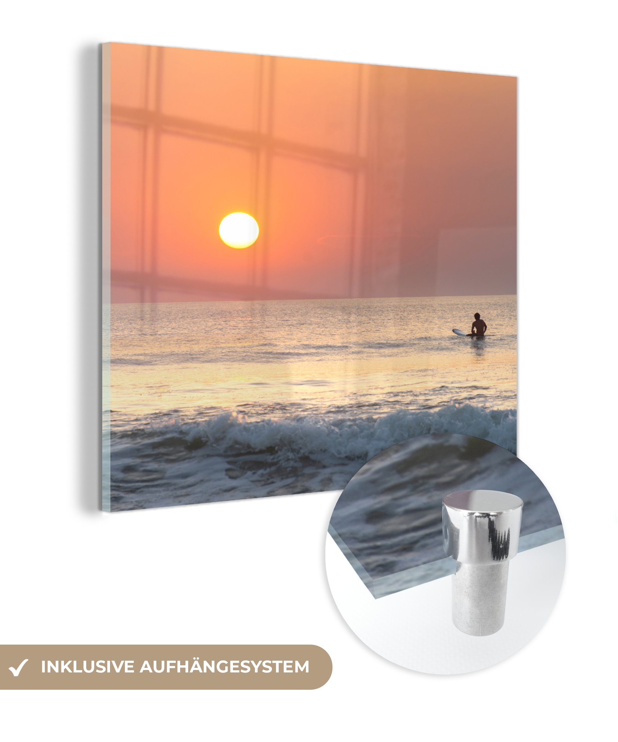 MuchoWow Acrylglasbild Meer - Surfen - Sonne, (1 St), Glasbilder - Bilder auf Glas Wandbild - Foto auf Glas - Wanddekoration