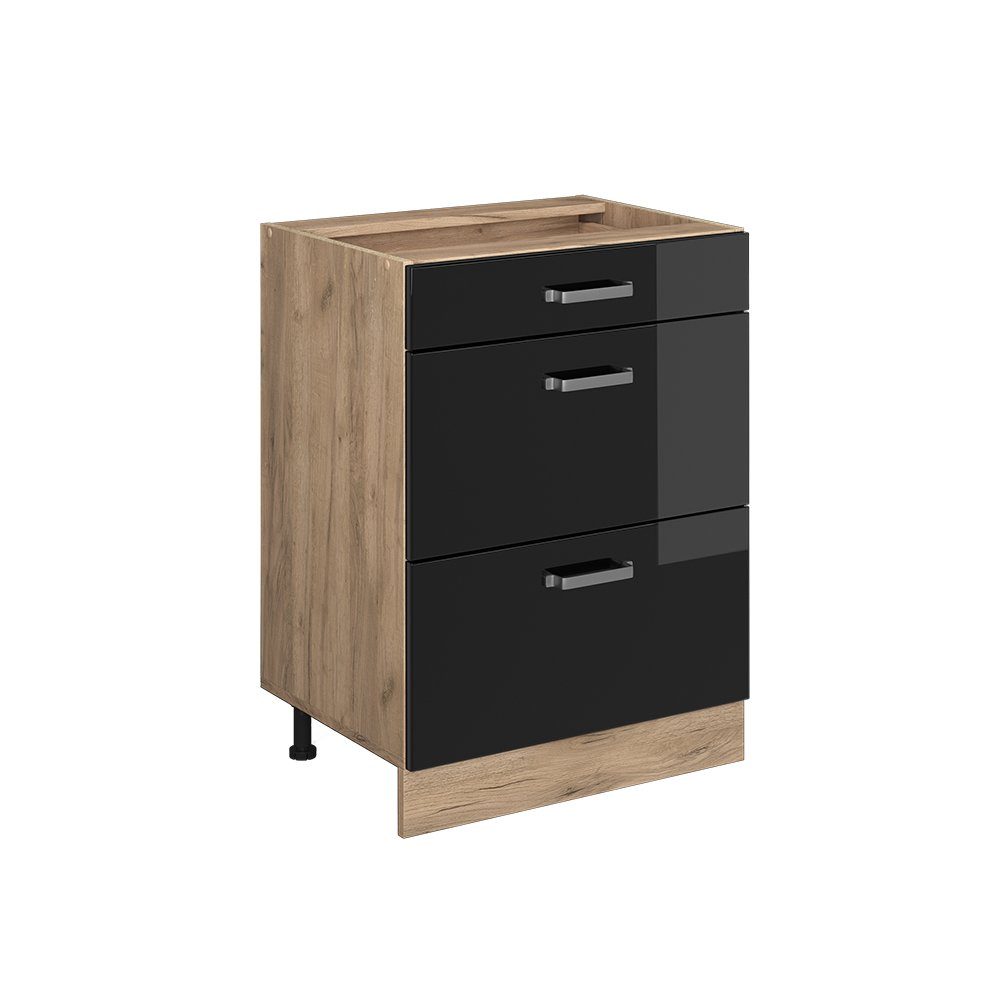 Vicco Unterschrank R-Line Schwarz Hochglanz/Eiche 60cm günstig online kaufen