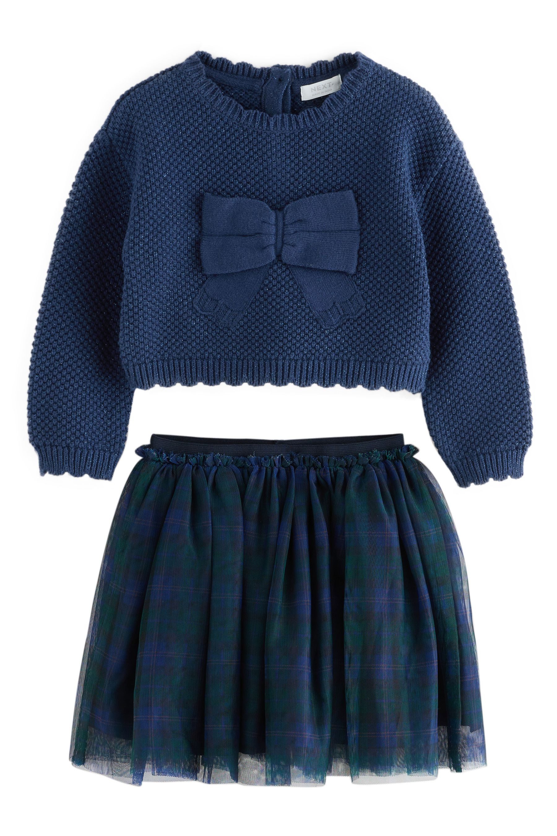 Next Top & Rock Strickpullover mit Schleife und Tartan-Rock im Set (2-tlg)