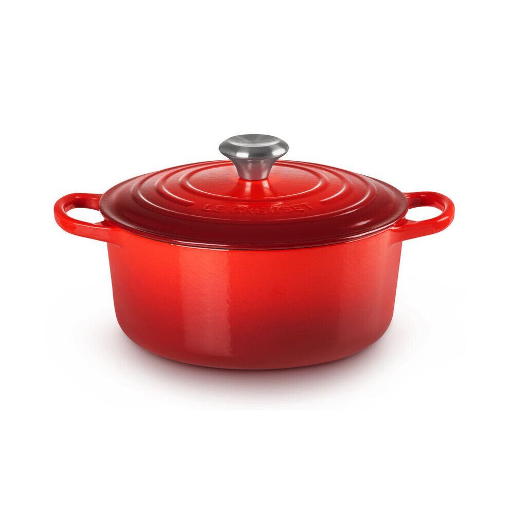 LE CREUSET Bräter Bräter mit Deckel 24 cm Signature Kirschrot, Emailliertes Gusseisen (1-tlg), Schmortopf, Cocotte, Bratentopf, ca. 4-5 Personen, Ø24cm, Gusseisen