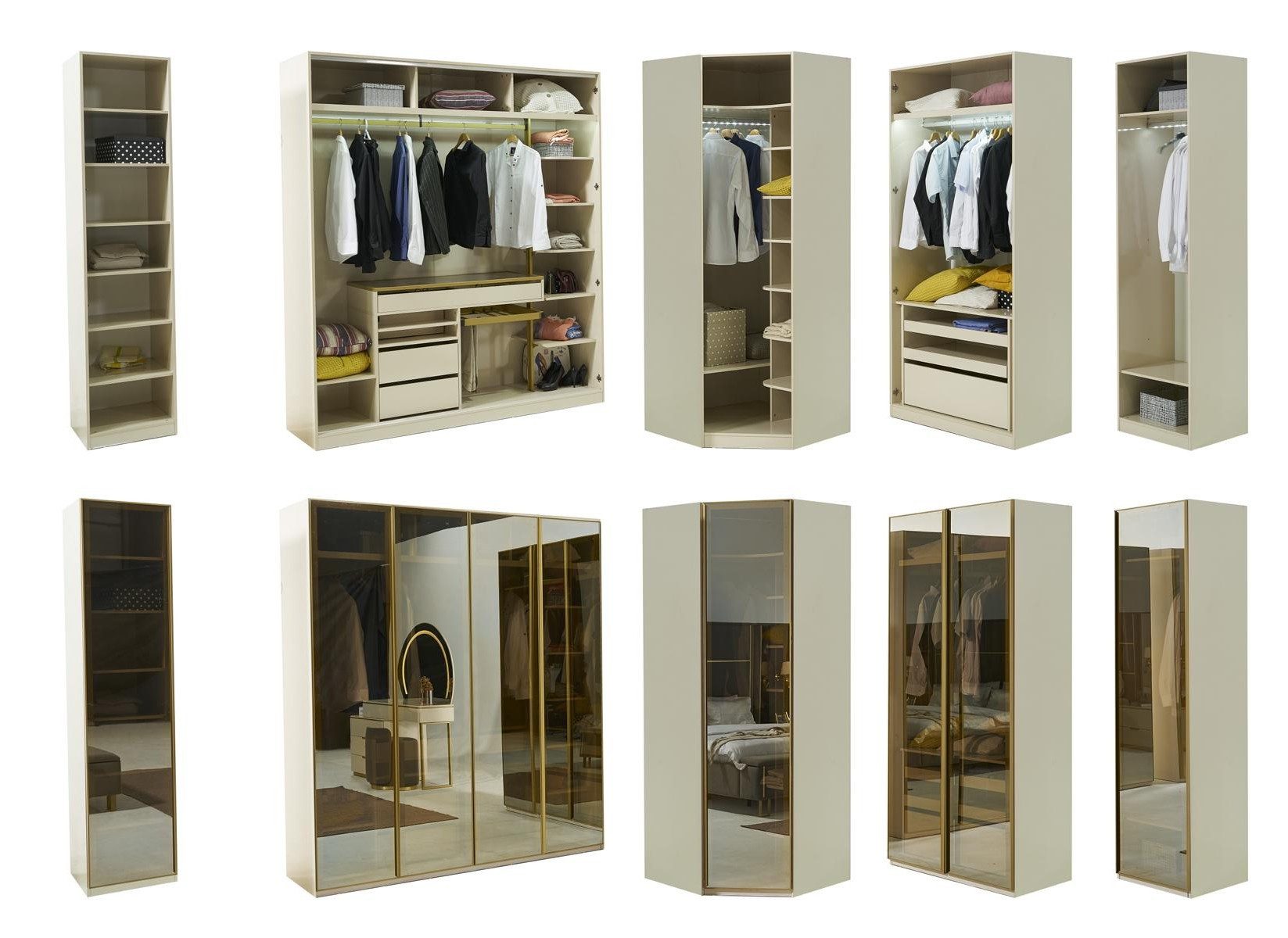 Xlmoebel Eckkleiderschrank Begehbarer Kleiderschrank mit getönten Glassfronten (Begehbarer Eckkleiderschrank) Made in Europa