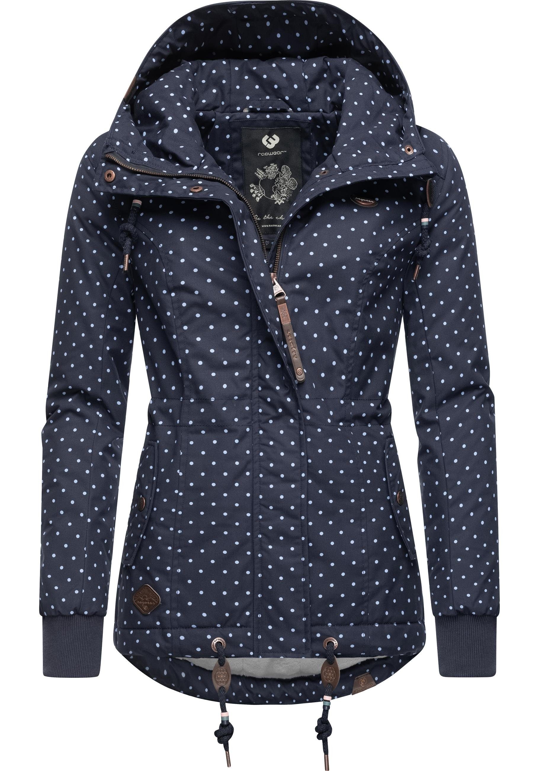 Ragwear Winterjacke Danka Dots Intl. stylische Winter Outdoorjacke mit Kapuze dunkelblau