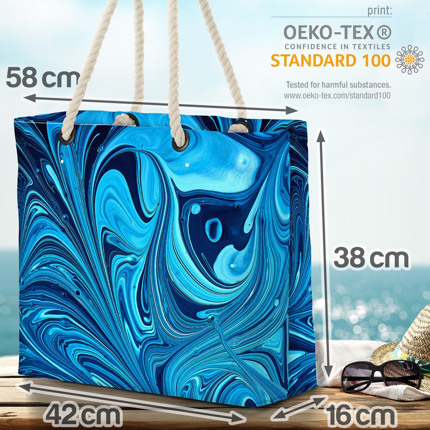 VOID Strandtasche (1-tlg), Abstraktes Wasser Meer Beach Bag Kunst Blau Design Sommer-Muster mari
