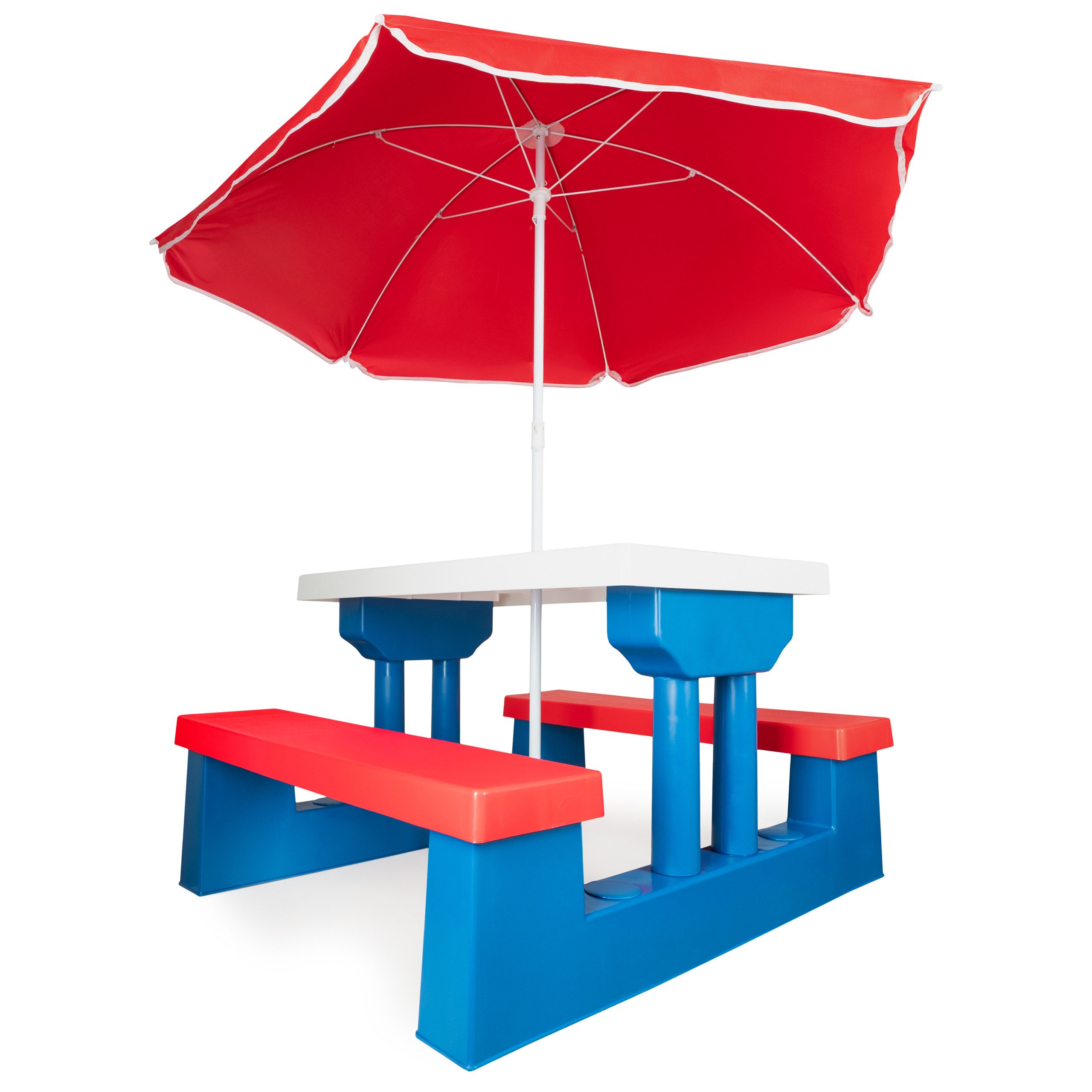 COIL Garten-Kindersitzgruppe Kinder-Picknicktisch mit Sonnenschirm 107 x 67 x 135 cm, 5 kg, (4-tlg), verschiedene Farben, Kunststoff UV-beständig, für Kinder ab 3 Jahren