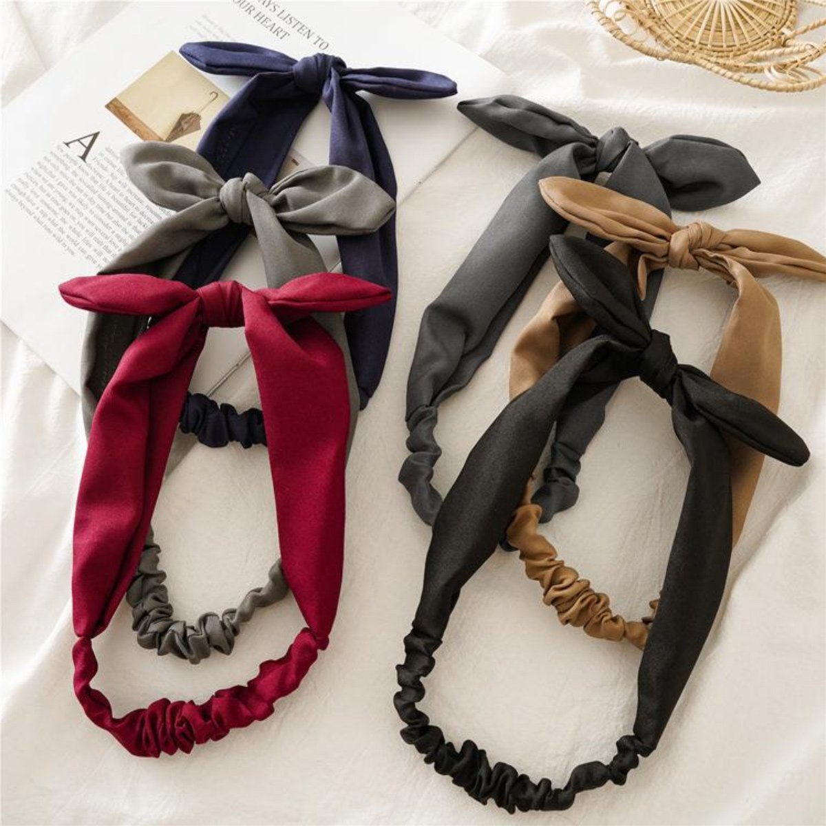 Juoungle Haarband 6 Damen,6 Haarband mit für Stück Haarband,Einfarbiges Schleife Farben