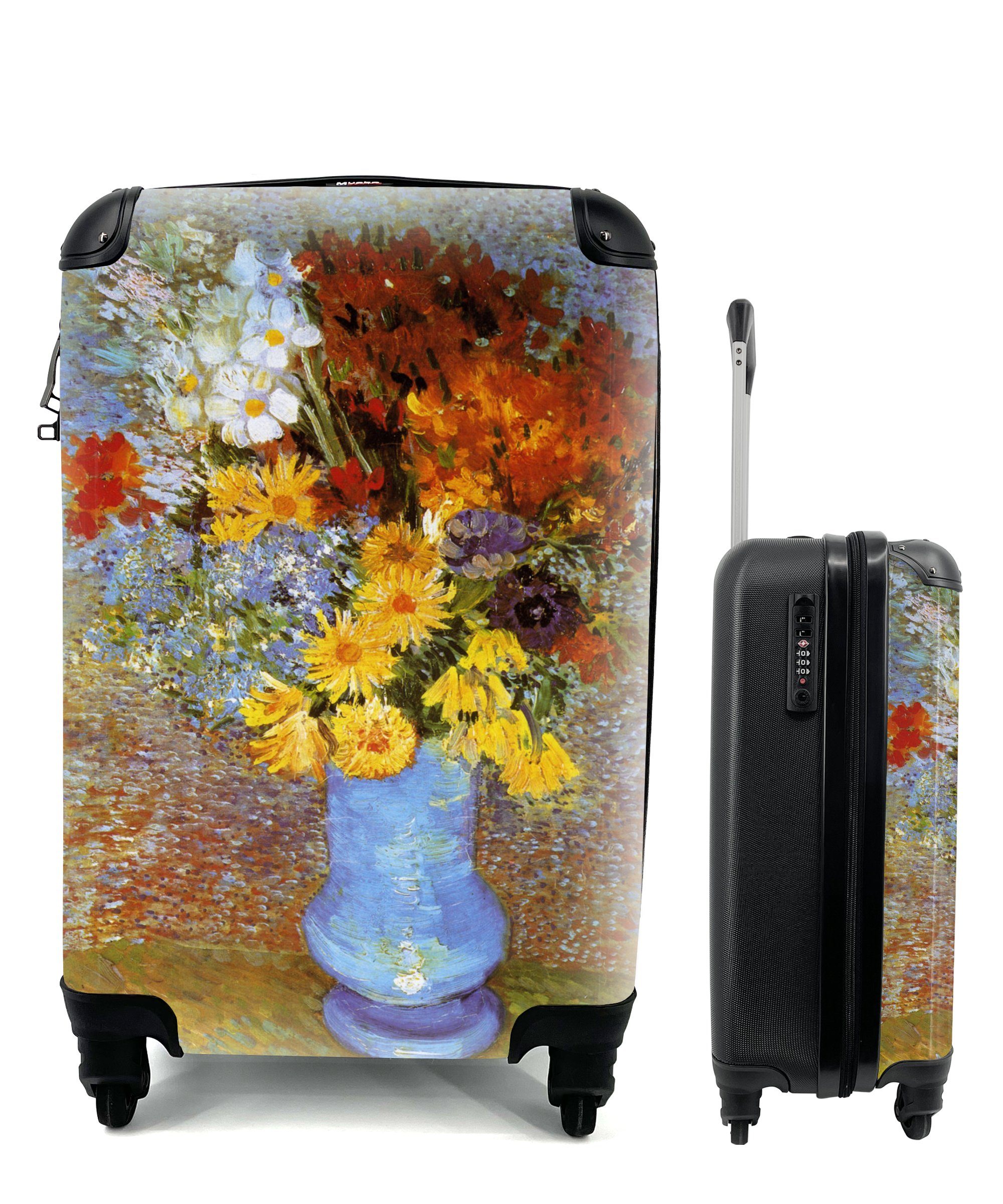 MuchoWow Handgepäckkoffer Vase mit Gänseblümchen und Anemonen - Vincent van Gogh, 4 Rollen, Reisetasche mit rollen, Handgepäck für Ferien, Trolley, Reisekoffer