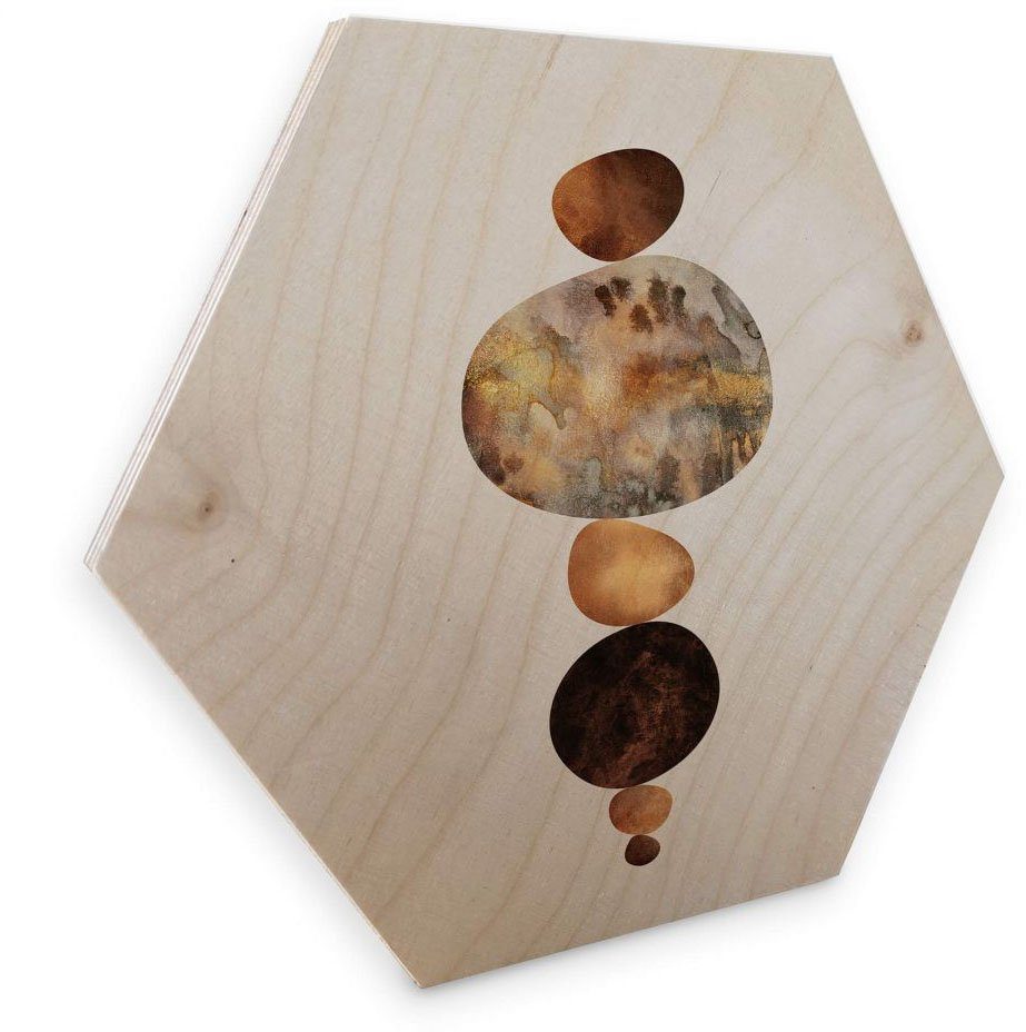 Feng Holzbild Wall-Art Shui (1 Holzbild St) Steine, Gold