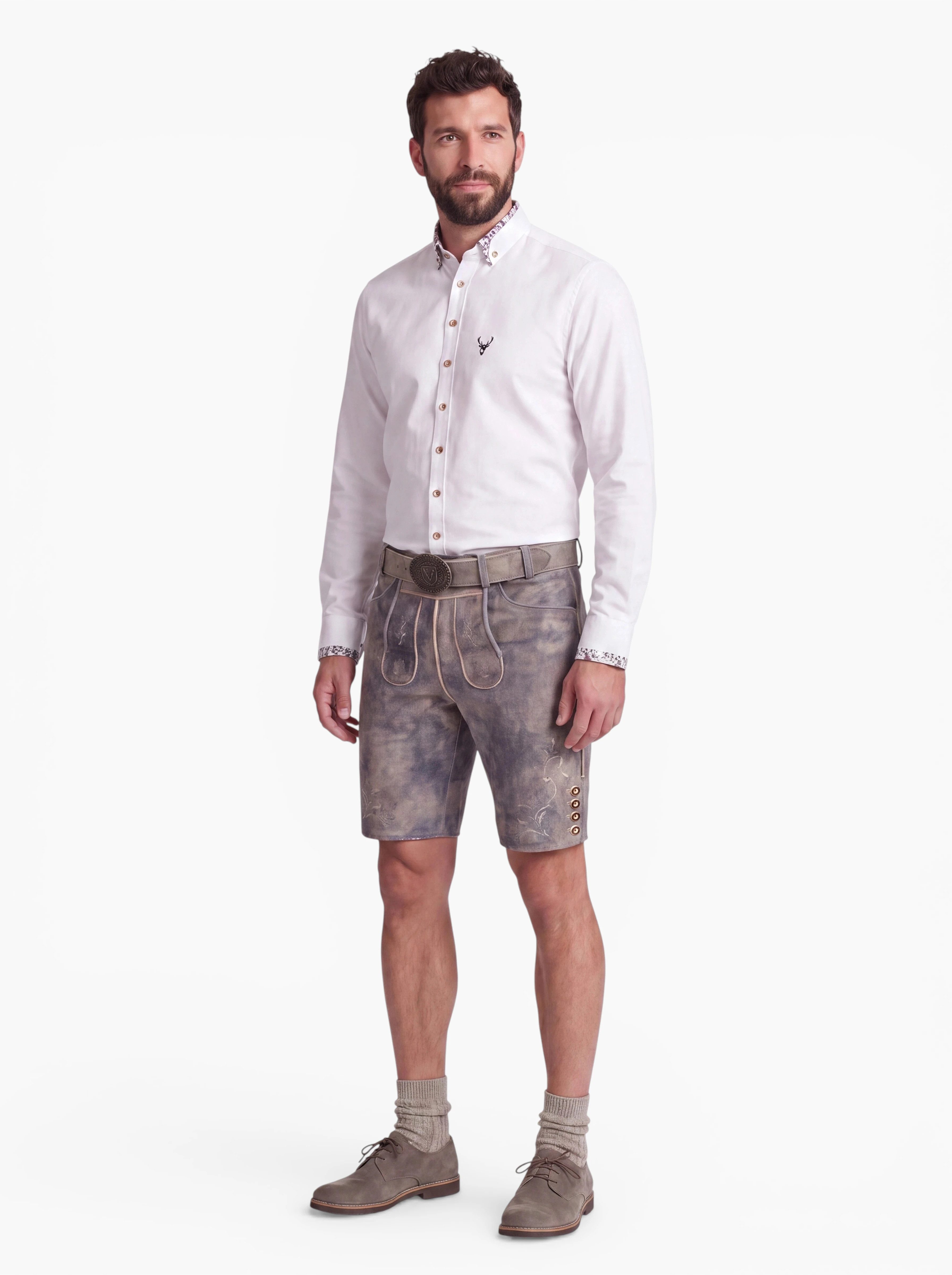 KRÜGER BUAM Trachtenlederhose Berno Mit traditioneller Stickerei und Gürtel