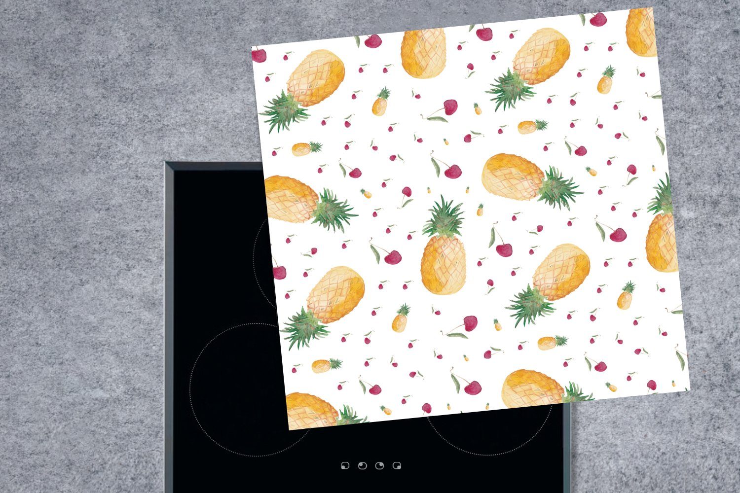 Ananas (1 Aquarelle, Vinyl, MuchoWow - tlg), Ceranfeldabdeckung, cm, Arbeitsplatte Herdblende-/Abdeckplatte Kirschen küche für 78x78 -