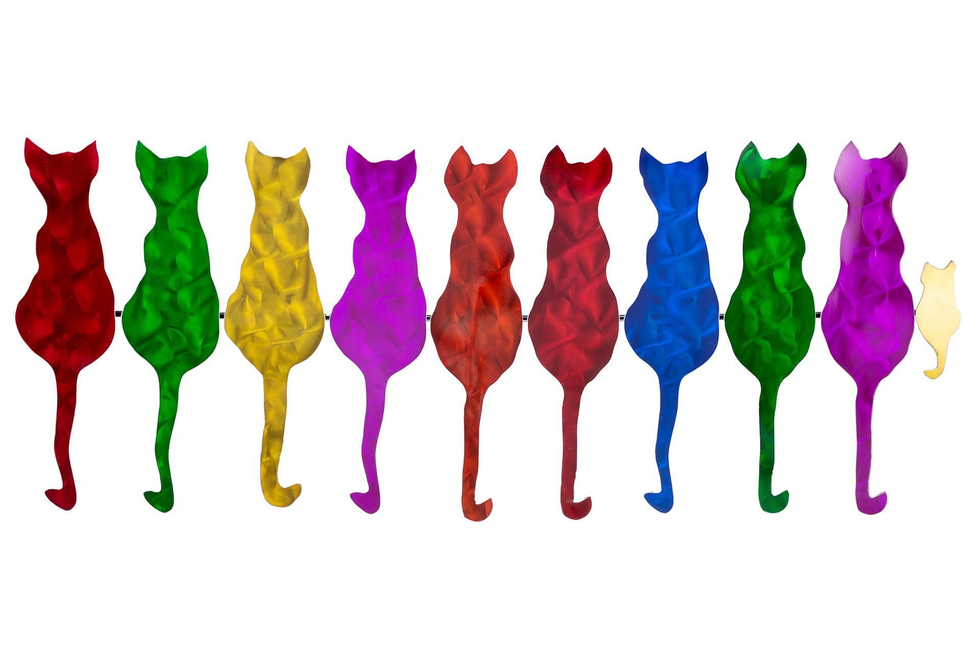 KUNSTLOFT Wanddekoobjekt Colorful Cats 116x46x2.5 cm, handgefertigte Wanddeko Metall