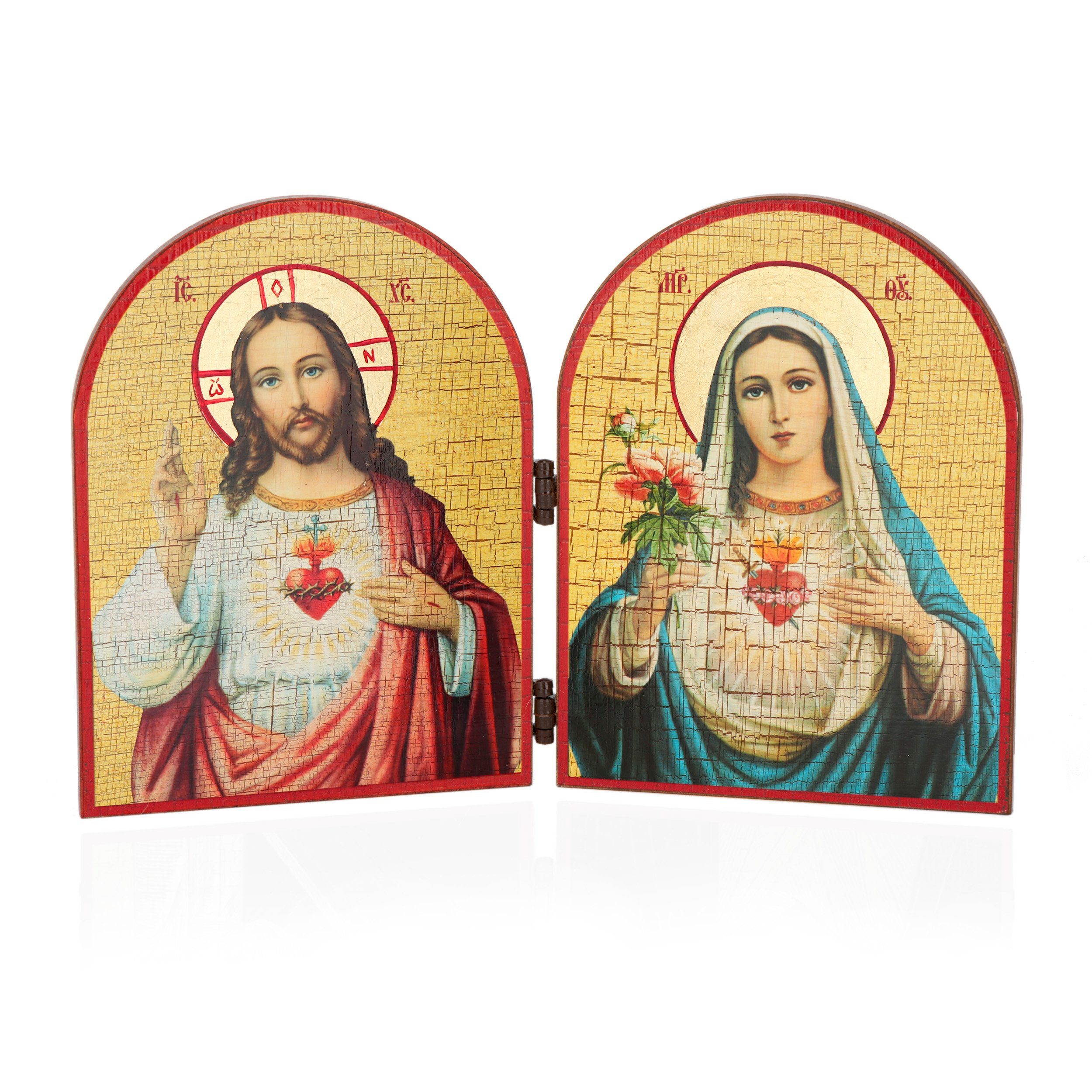 NKlaus Bild heiligsten Herzen Jesu und Mariä Ikone Diptychon Holz 23,5x16cm Christ, Religion