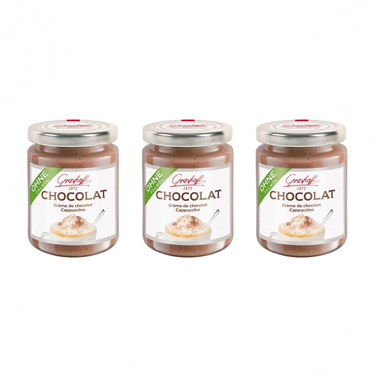 Grashoff Schokoaufstrich, Grashoff Cappuccino belgische Vollmilchschokolade Creme 250g 3er Pack
