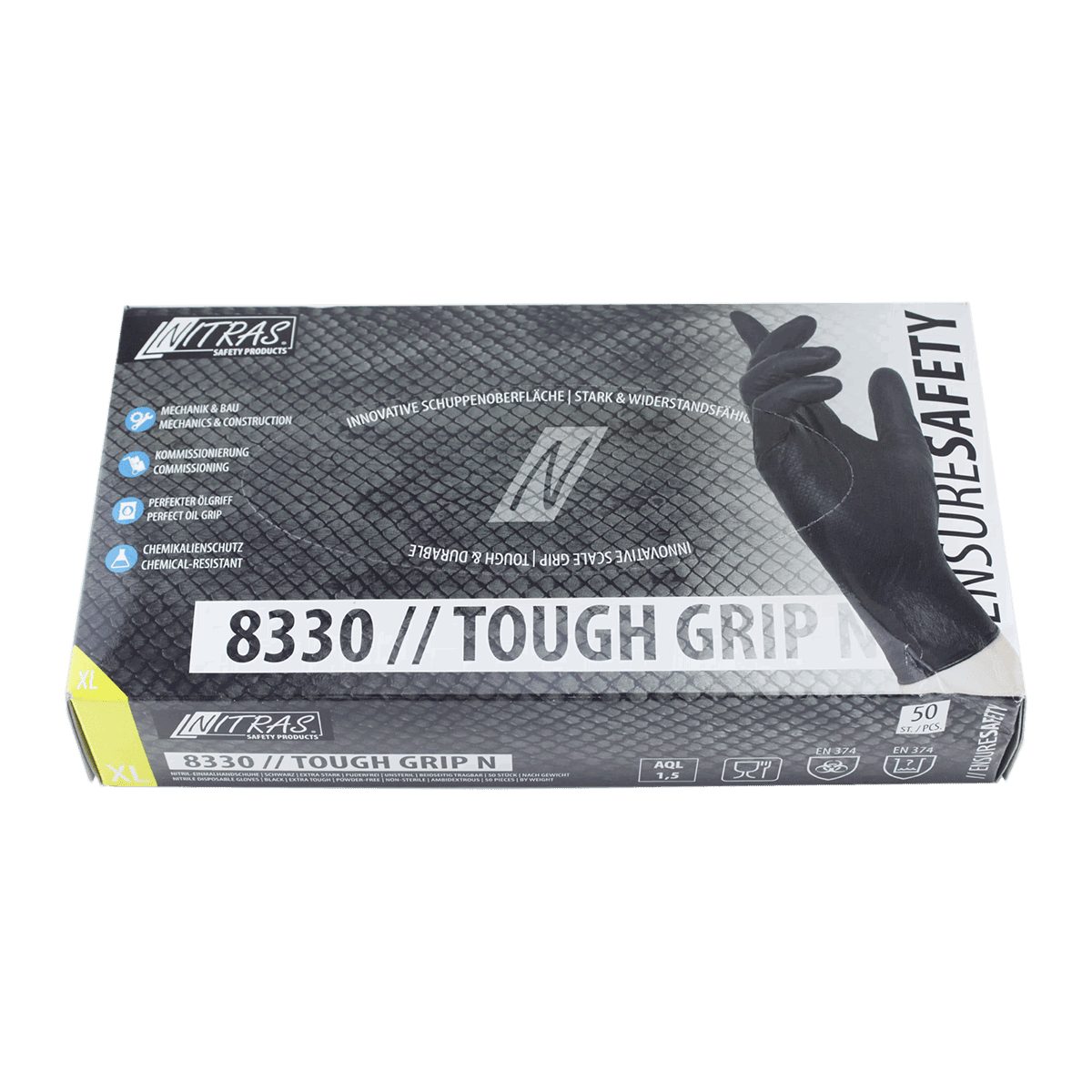 Pictolor NITRAS TOUGH GRIP N 50er Box Einmalhandschuhe Nitril schwarz S Arbeitsschuh
