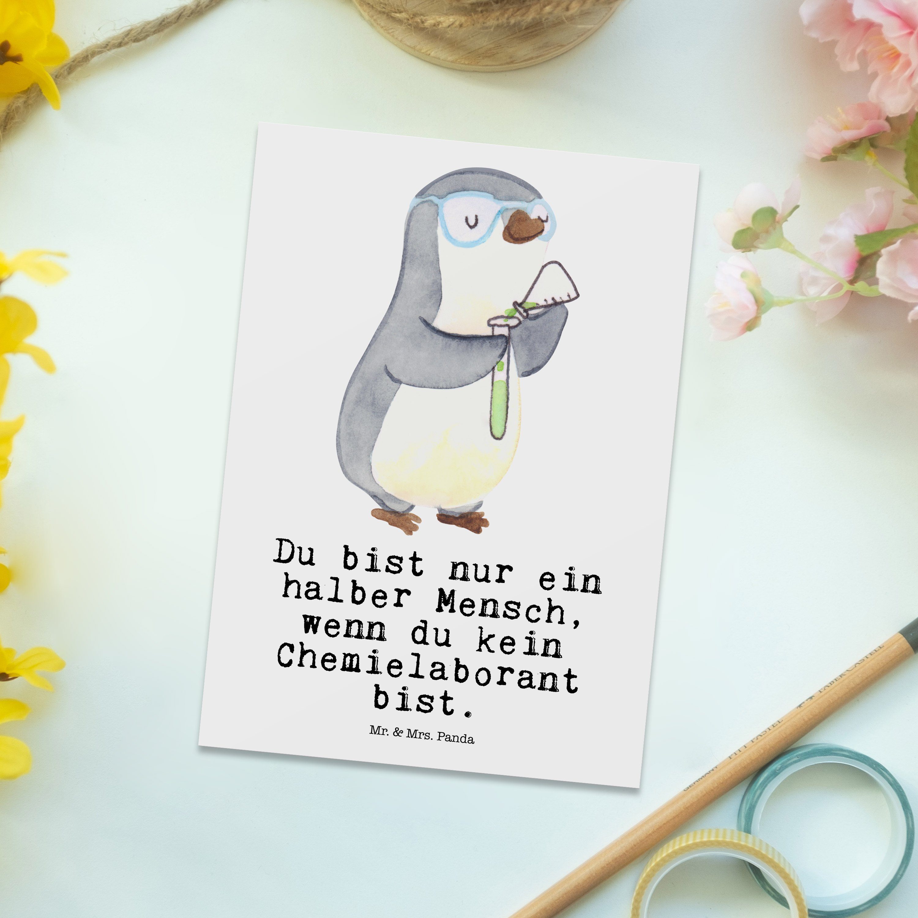 Geschenk, Panda - Herz - Mr. Geschenkkarte, Chemiker, Mrs. mit & Postkarte E Chemielaborant Weiß