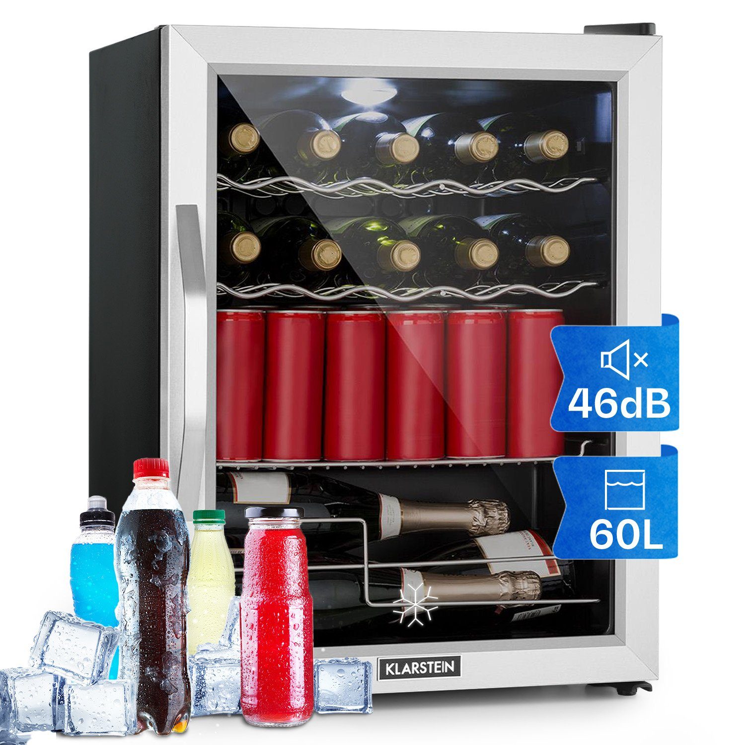 Klarstein Table Top Kühlschrank Beersafe-XL-mixit Glastür 10033120, breit, Bier hoch, Hausbar cm 47 Getränkekühlschrank Flaschenkühlschrank cm 63