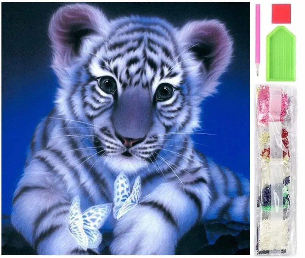 LA CUTE Malen nach Zahlen Weißer Baby Tiger - 5D Diamond Painting Set 30x40 günstig online kaufen