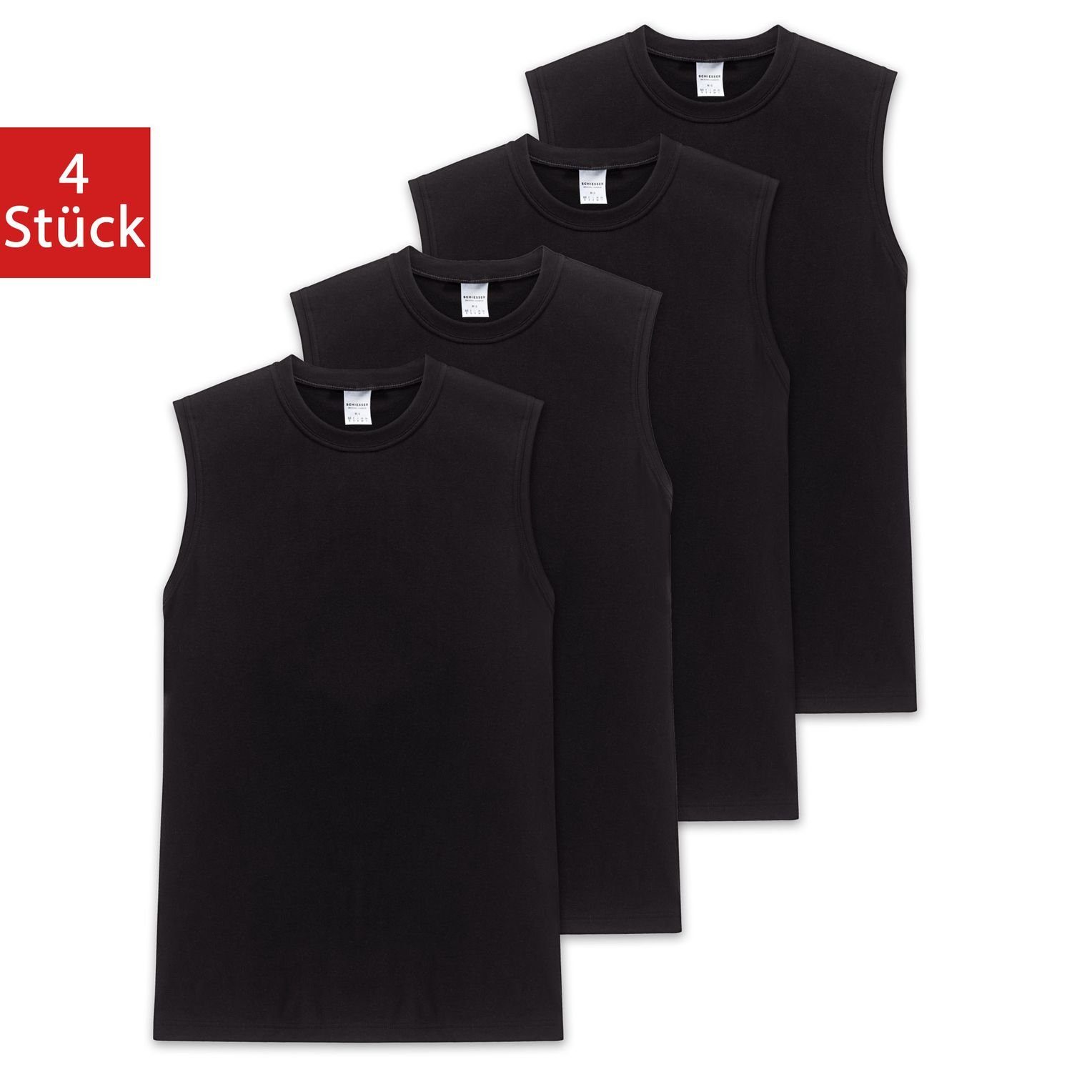 Schiesser Unterhemd Essentials (Mehrpack, 4-St) Muskelshirt ärmellos, im 4er Pack Schwarz | Unterhemden