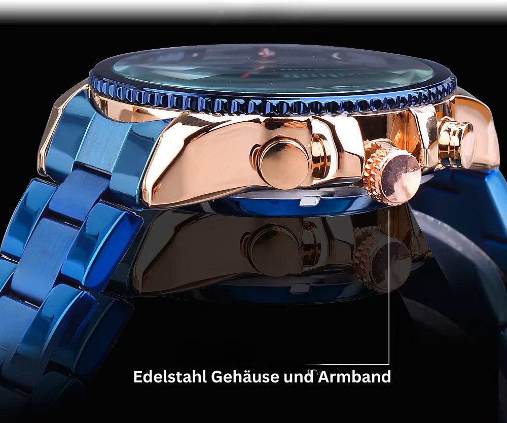 Rötting Design Automatikuhr Herrenuhr Armbanduhr Marke Forsining blaues Ziffernblatt, Edelstahl, Datum Wochentag Monats Anzeige – Bild 4 von 5