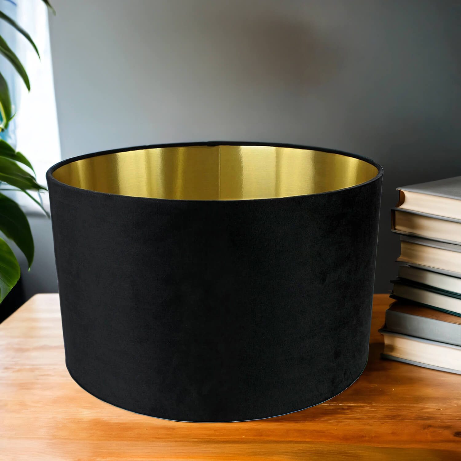Licht-Erlebnisse Lampenschirm GIRONA, Ø 40 cm in Schwarz Gold Flur Stoff Modern