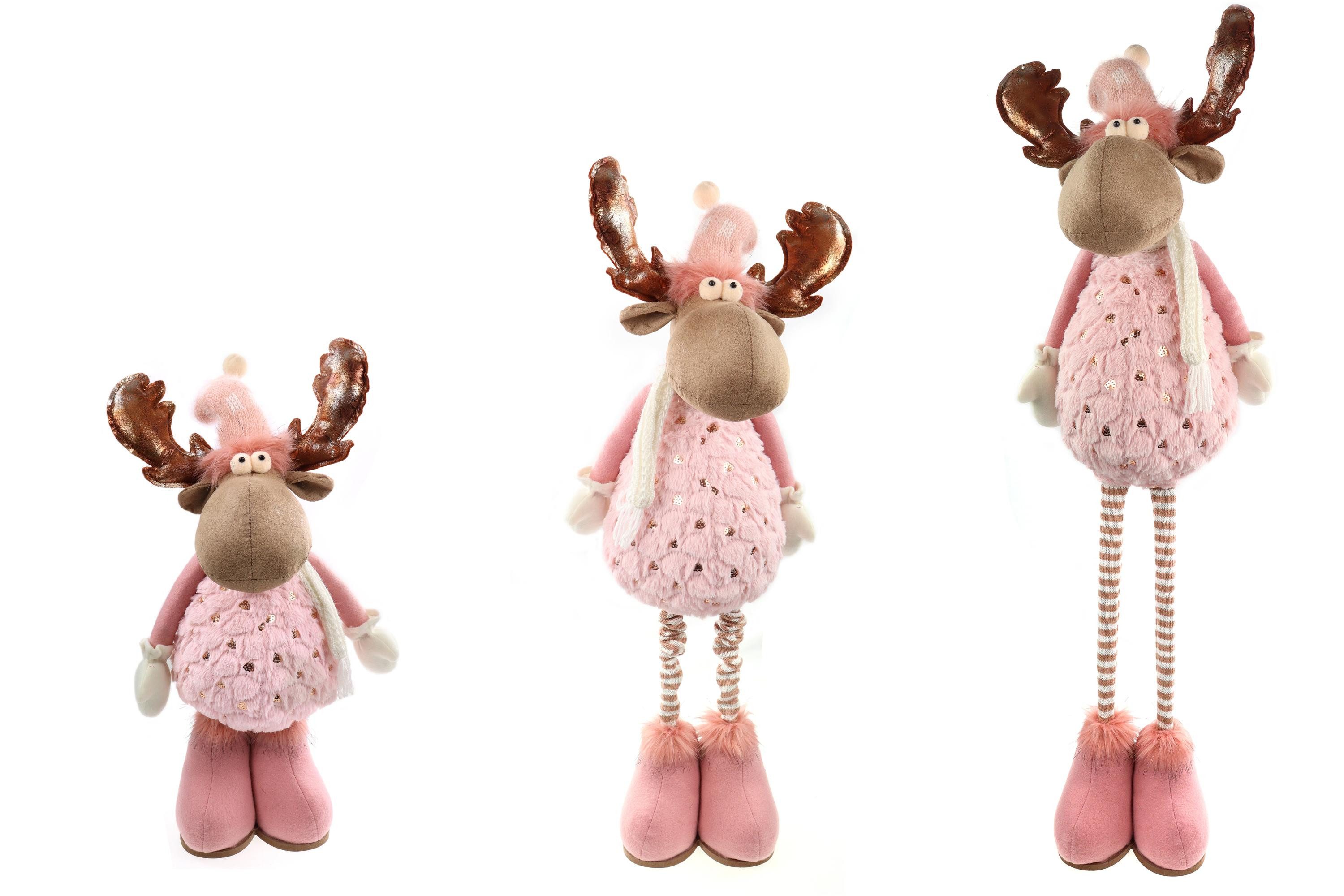 ELLUG Weihnachtsfigur Verstellbarer Rosa Plüschelch 58-96cm, mit Ausziehbaren Beinen