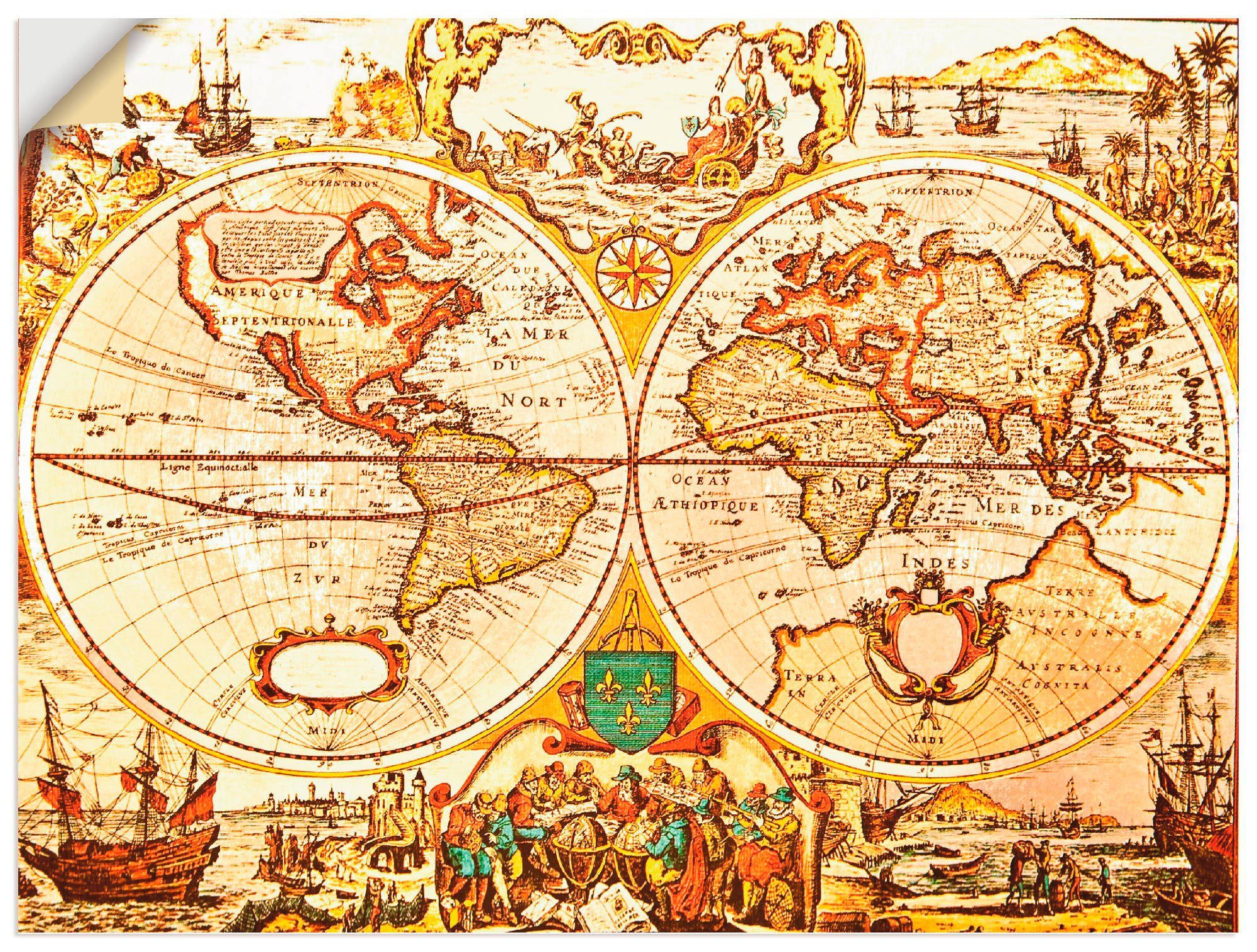Artland Wandbild Antike Weltkarte, in Poster Größen als Leinwandbild, St), Landkarten oder Wandaufkleber versch. Alubild, (1