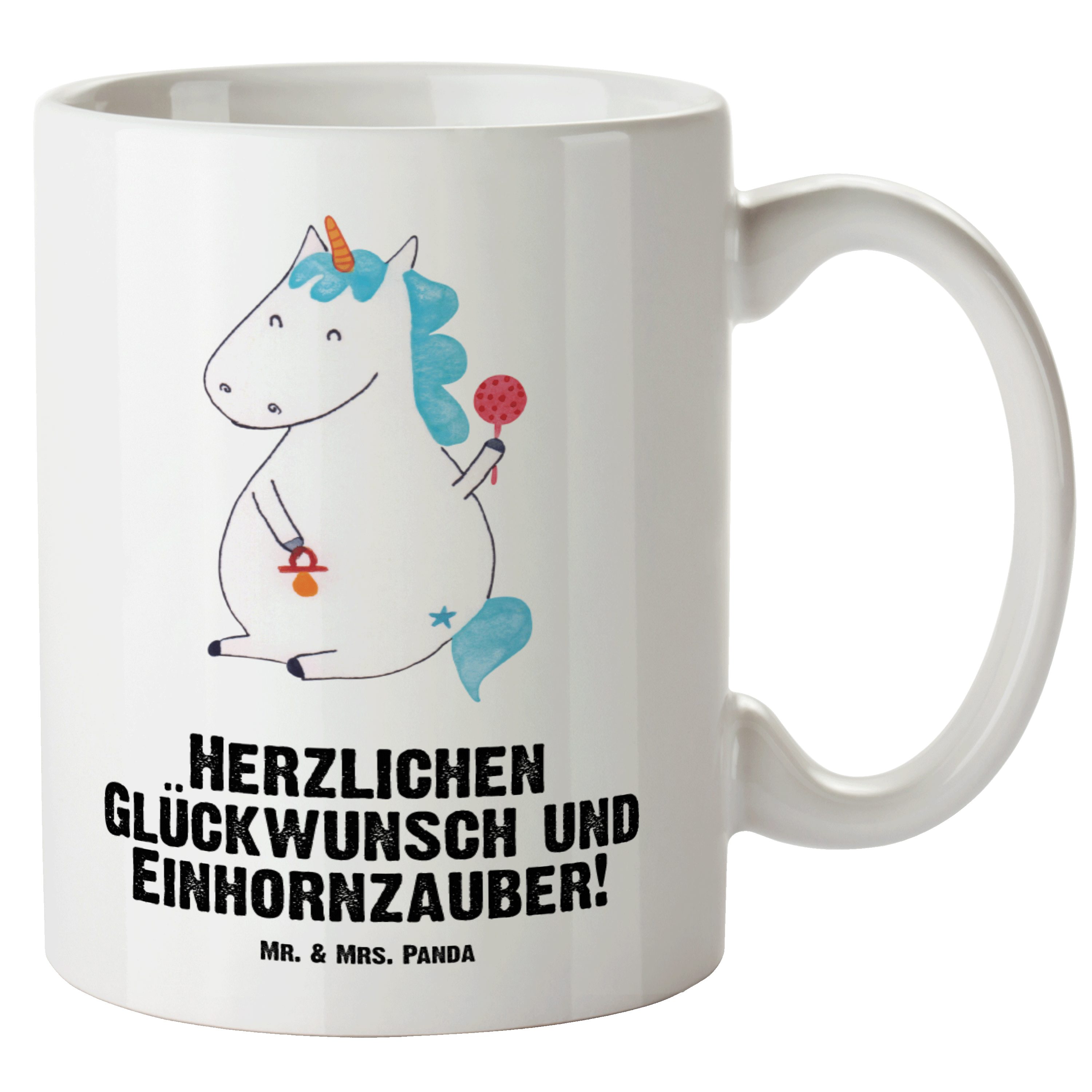 Mr. & Mrs. Panda Tasse Einhorn Baby - Weiß - Geschenk, Grosse Kaffeetasse, Unicorn, erstes K, XL Tasse Keramik
