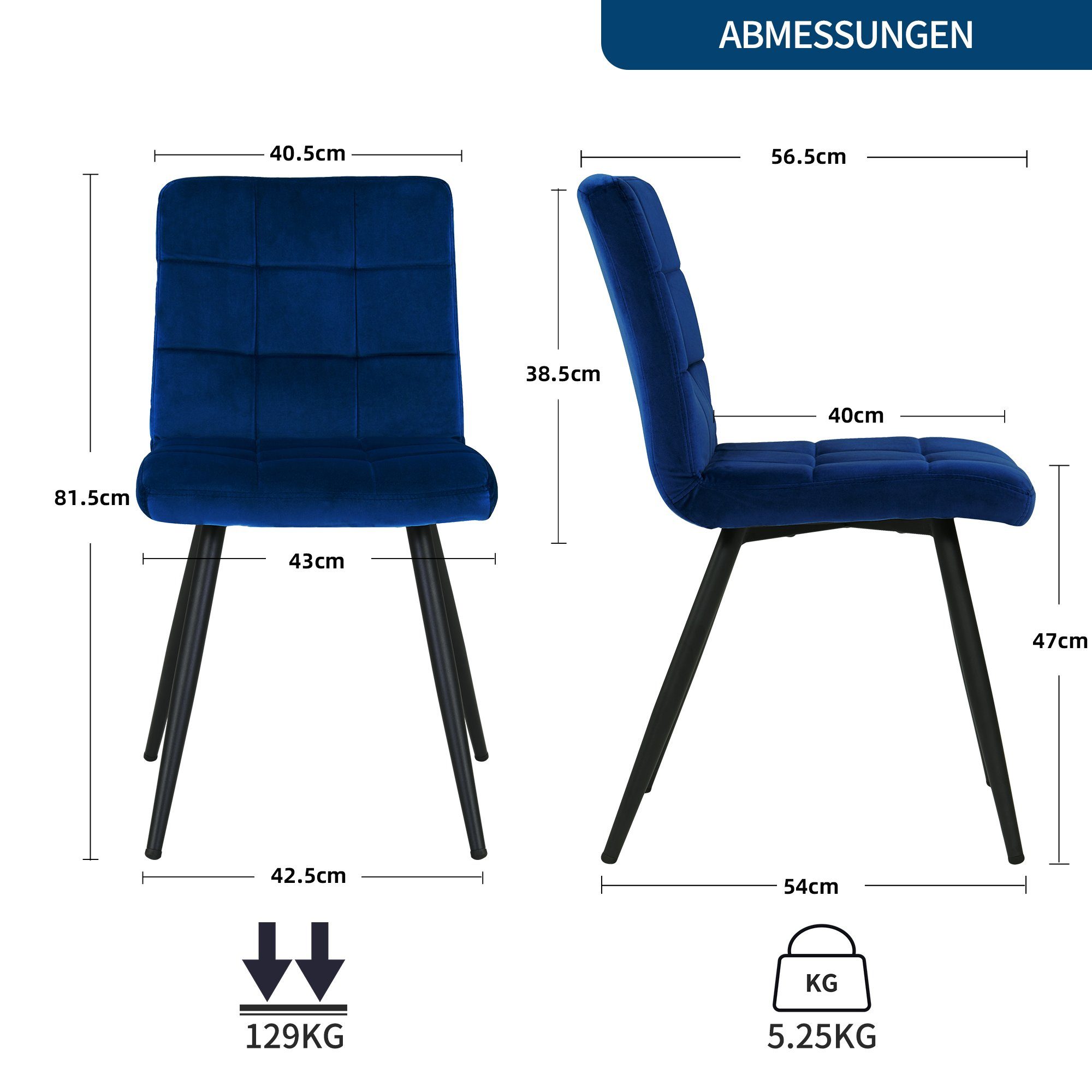 2er aus Blau Linen Esszimmerstuhl, Samt Set, Duhome Küchenstuhl Wohnzimmerstuhl und Polsterstuhl